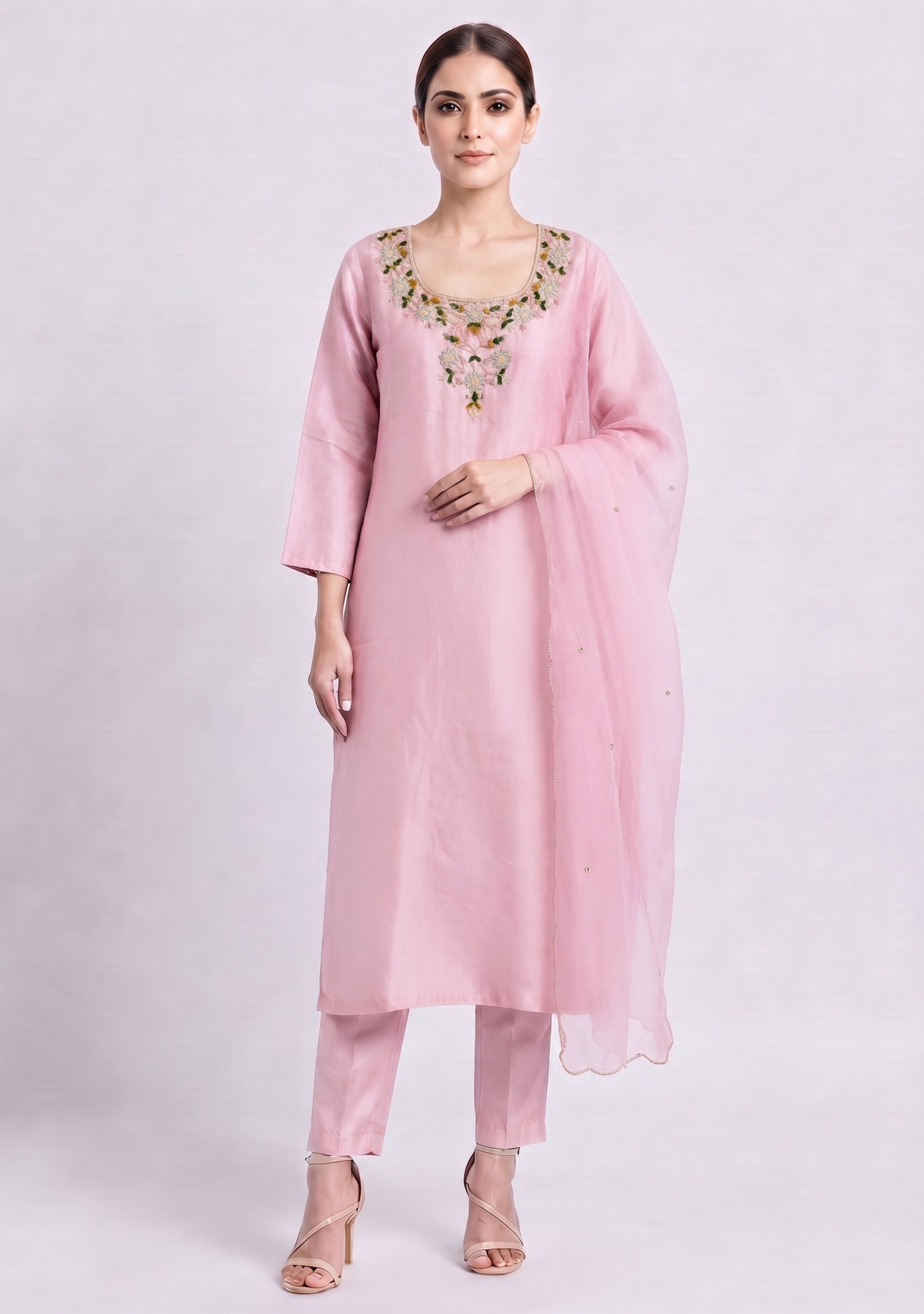Light Pink Silk Handcrafted 3pc suit set