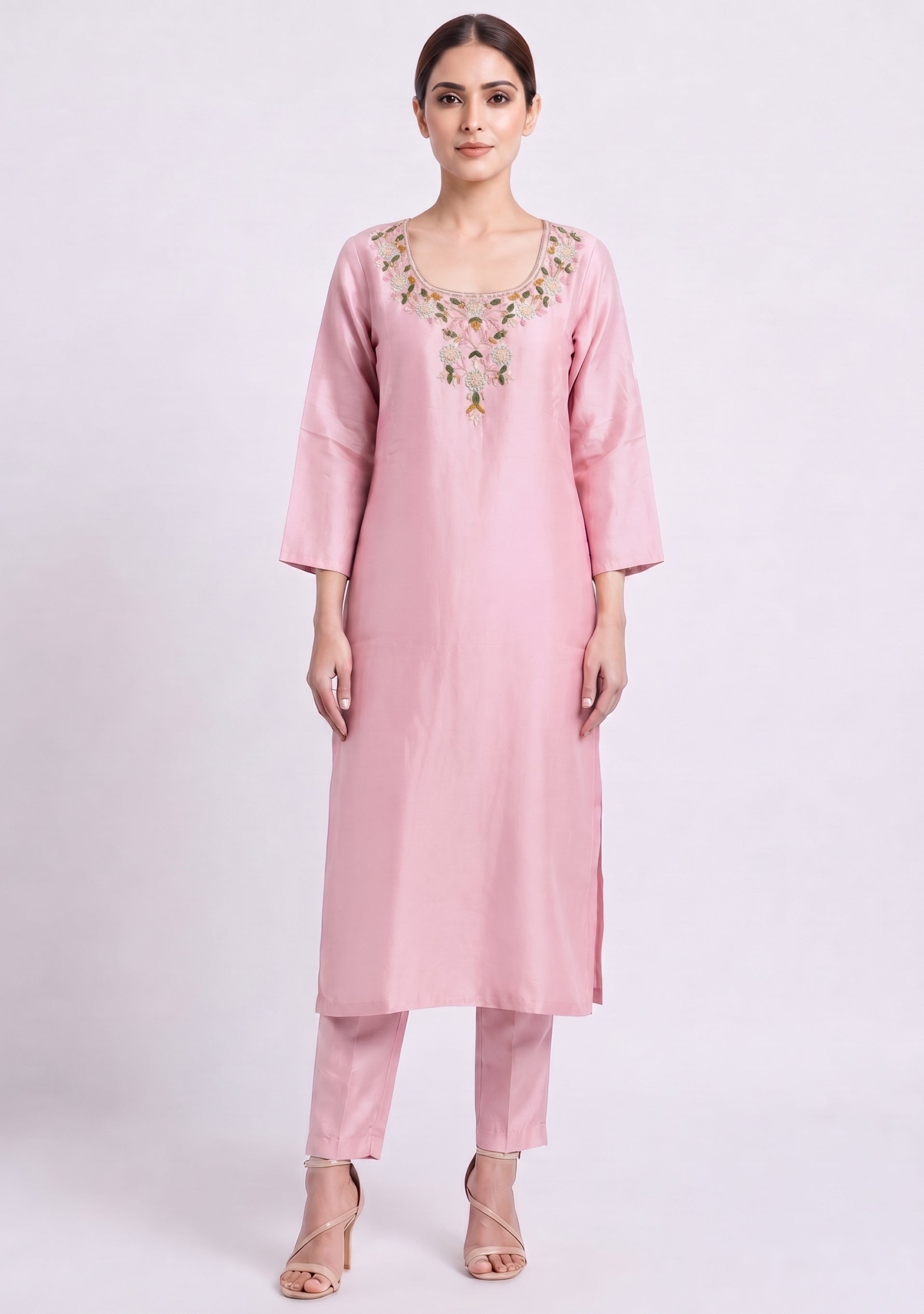 Light Pink Silk Handcrafted 3pc suit set