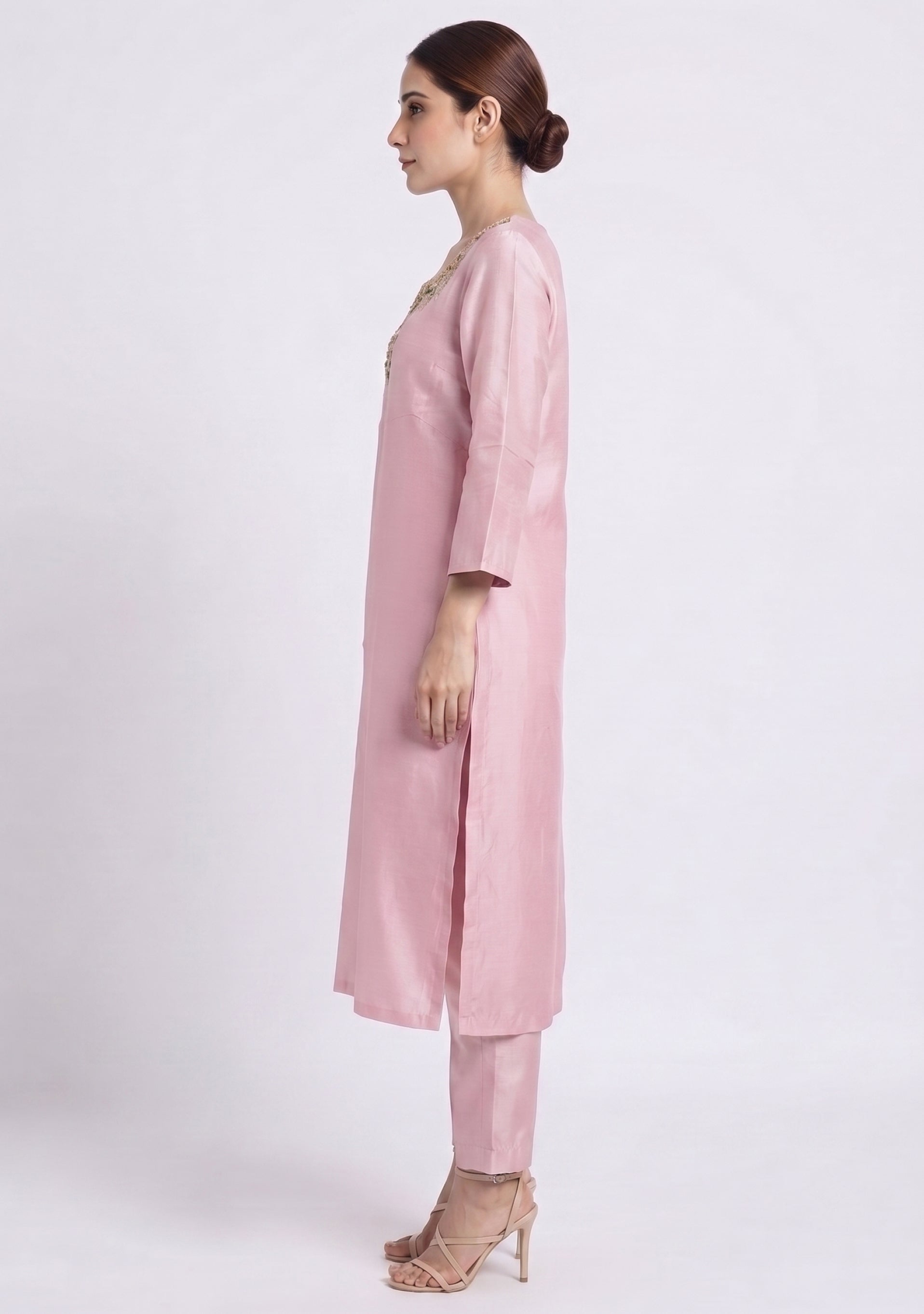 Light Pink Silk Handcrafted 3pc suit set