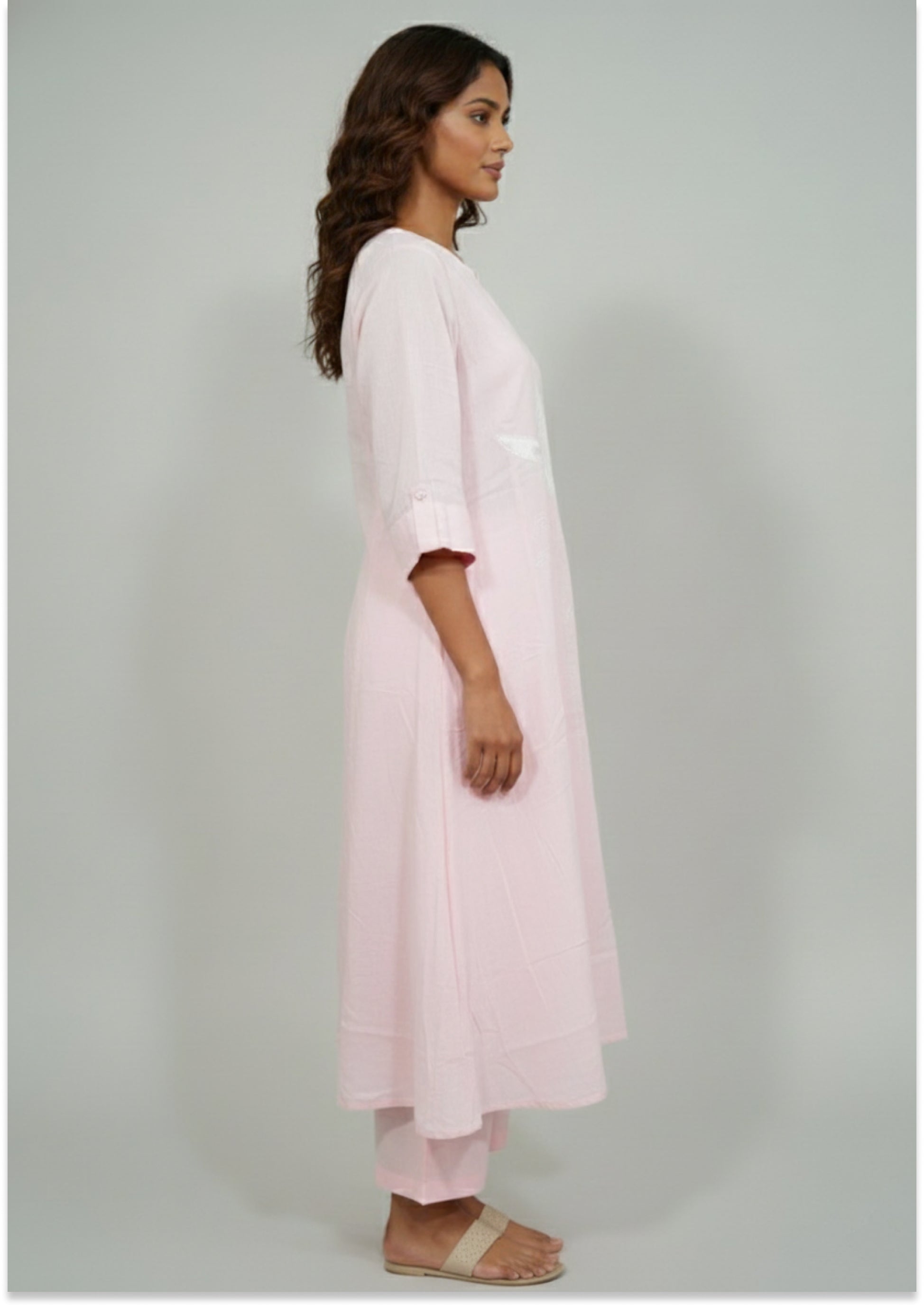 Light Pink Handcrafted Mul Cotton Suit Set