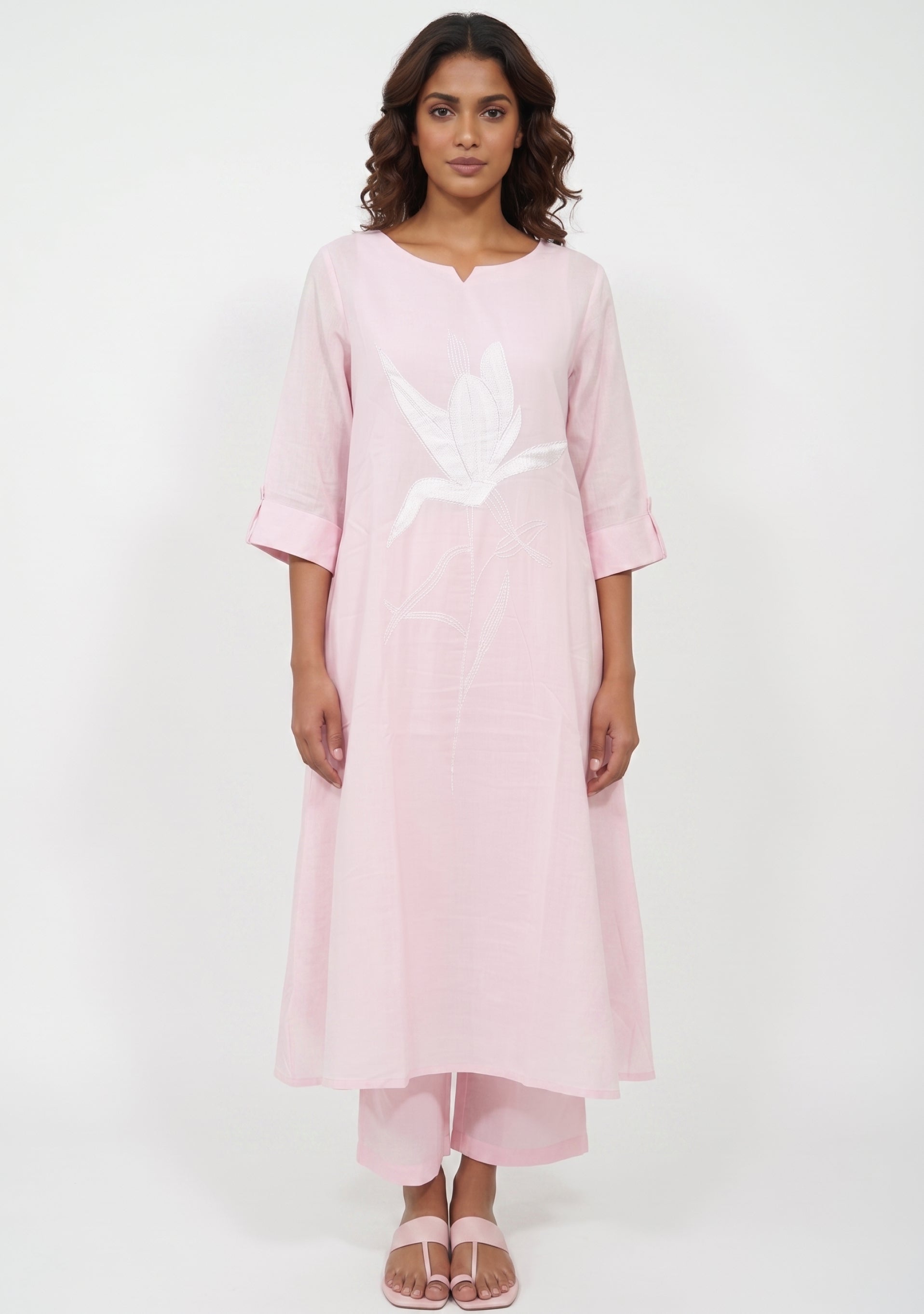 Light Pink Handcrafted Mul Cotton Suit Set