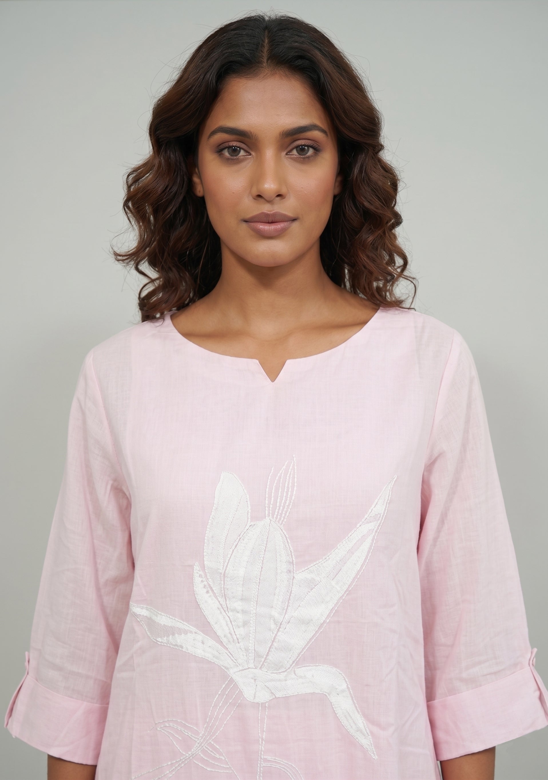 Light Pink Handcrafted Mul Cotton Suit Set
