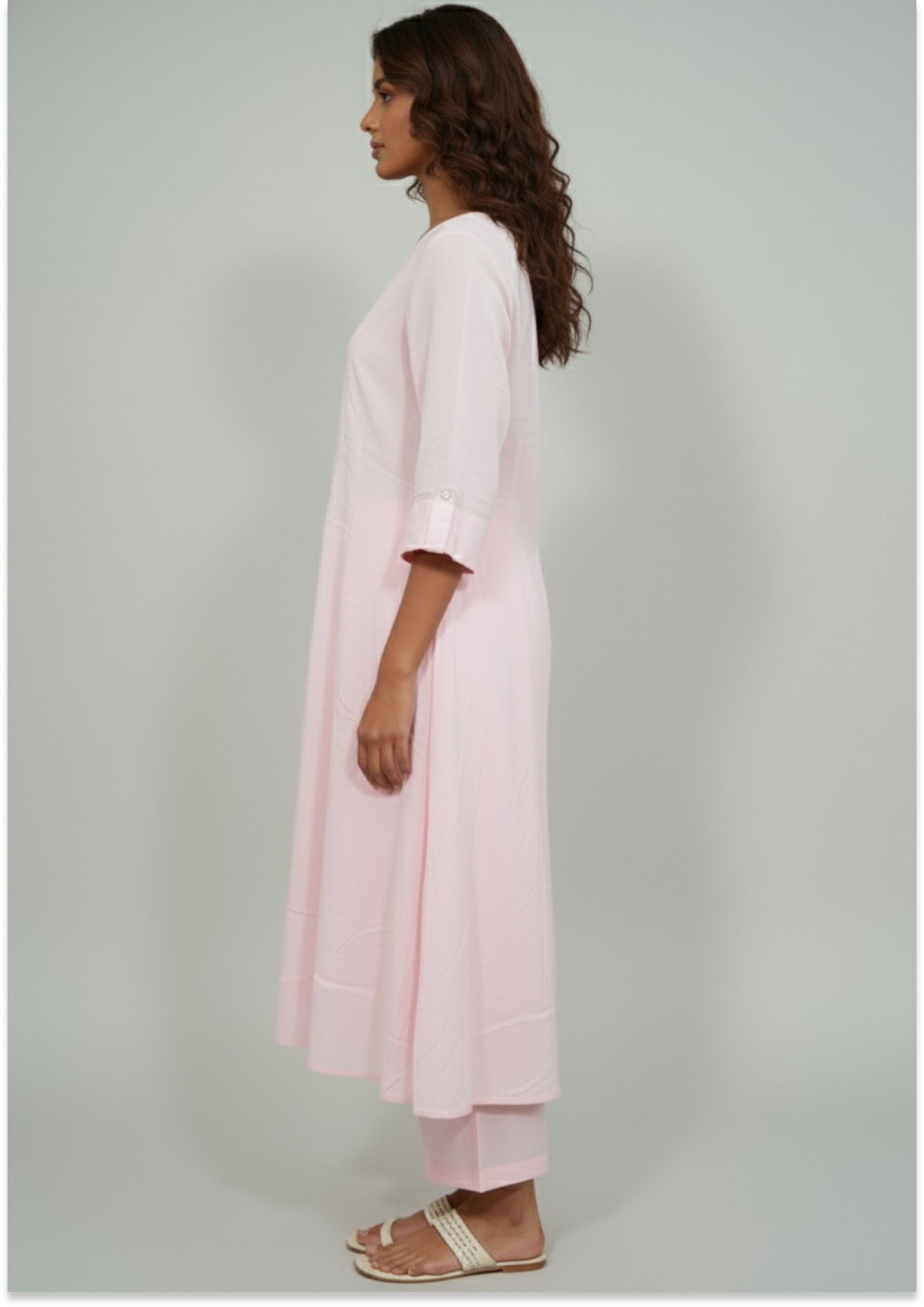 Light Pink Handcrafted Mul Cotton Suit Set