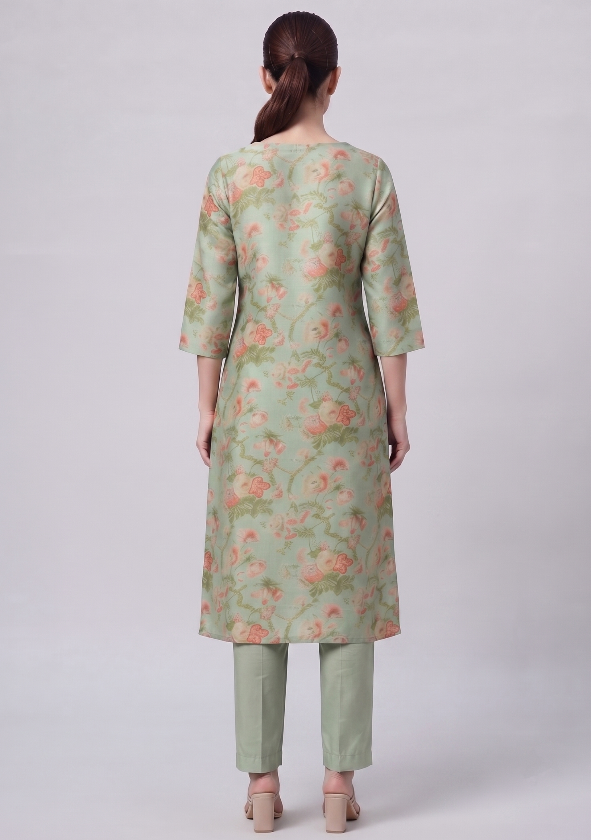 Light Pista Green Shimmer Handcrafted 3pc suit set