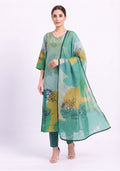 Light Sea Green Printed Crepe Handcrafted 3pc suit set