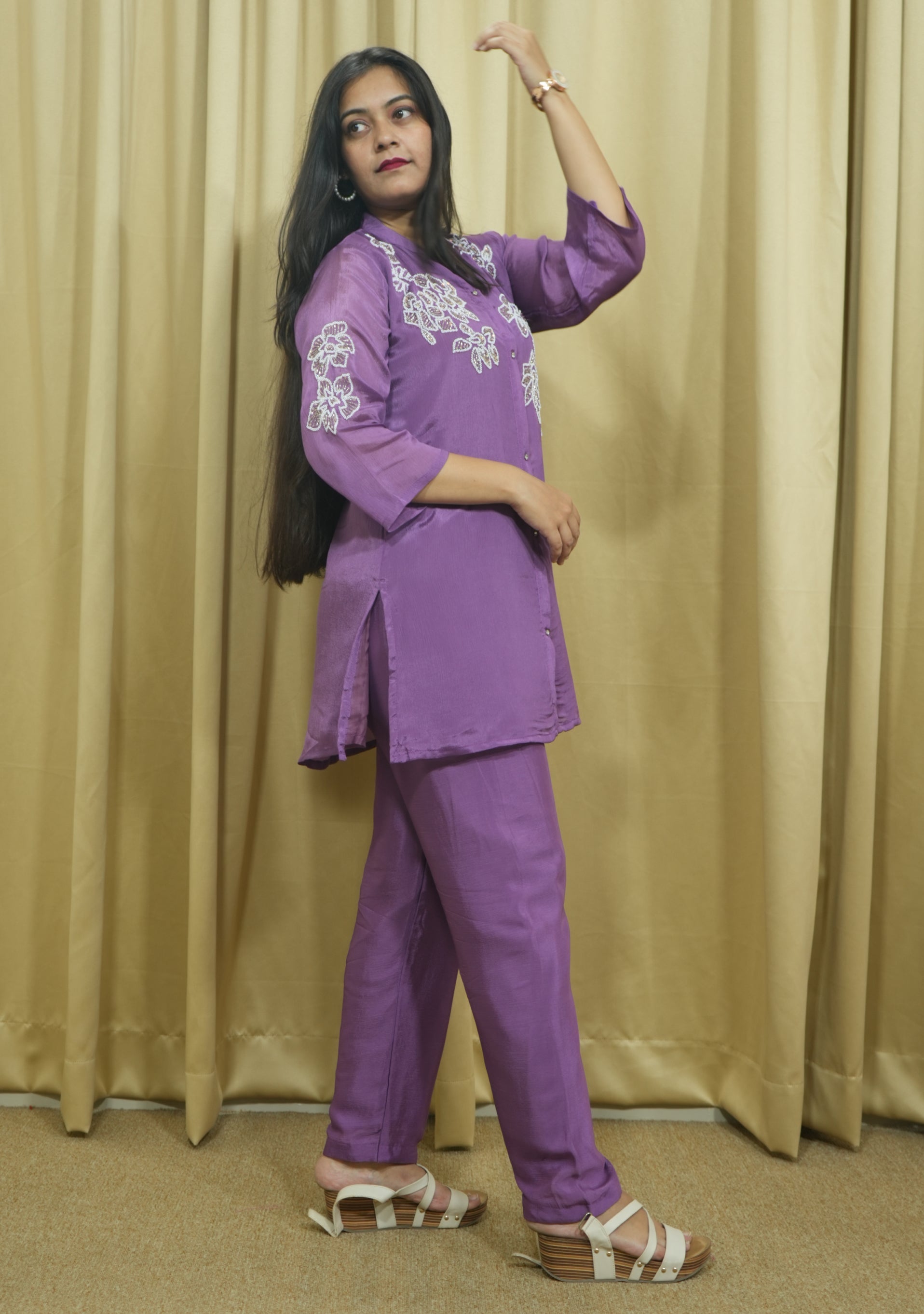 Lilac Indo-Western Handcrafted Co-ord Set