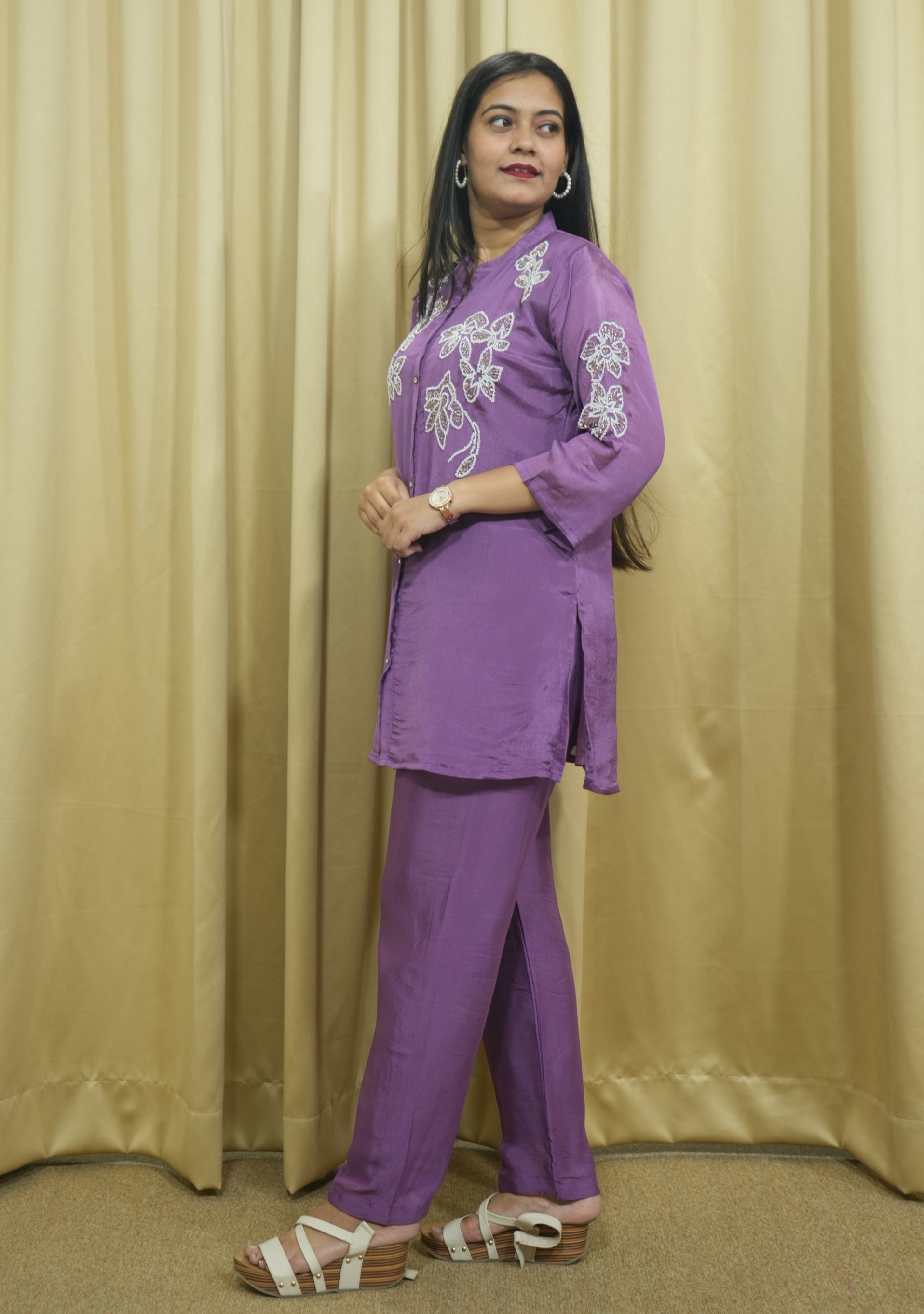 Lilac Indo-Western Handcrafted Co-ord Set