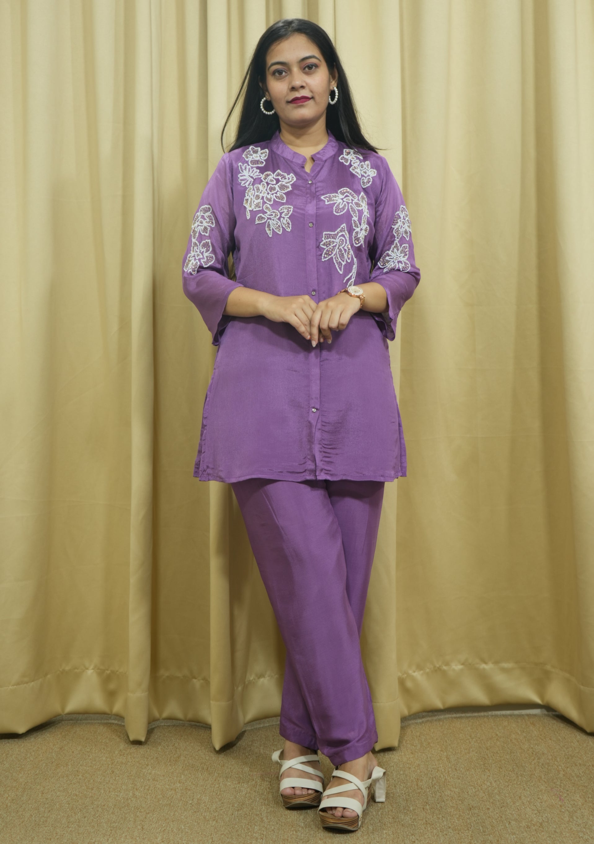 Lilac Indo-Western Handcrafted Co-ord Set