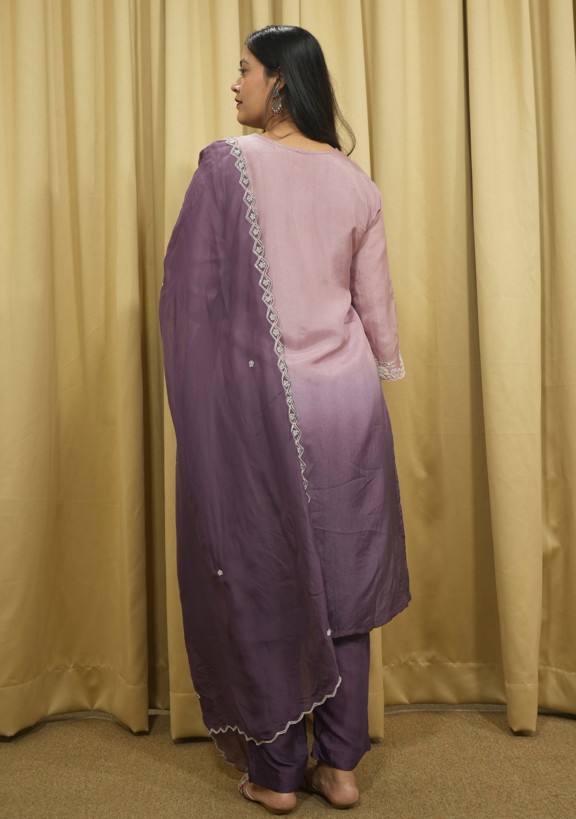 Lilac Purple Ombre Art Silk Handcrafted 3pc suit set
