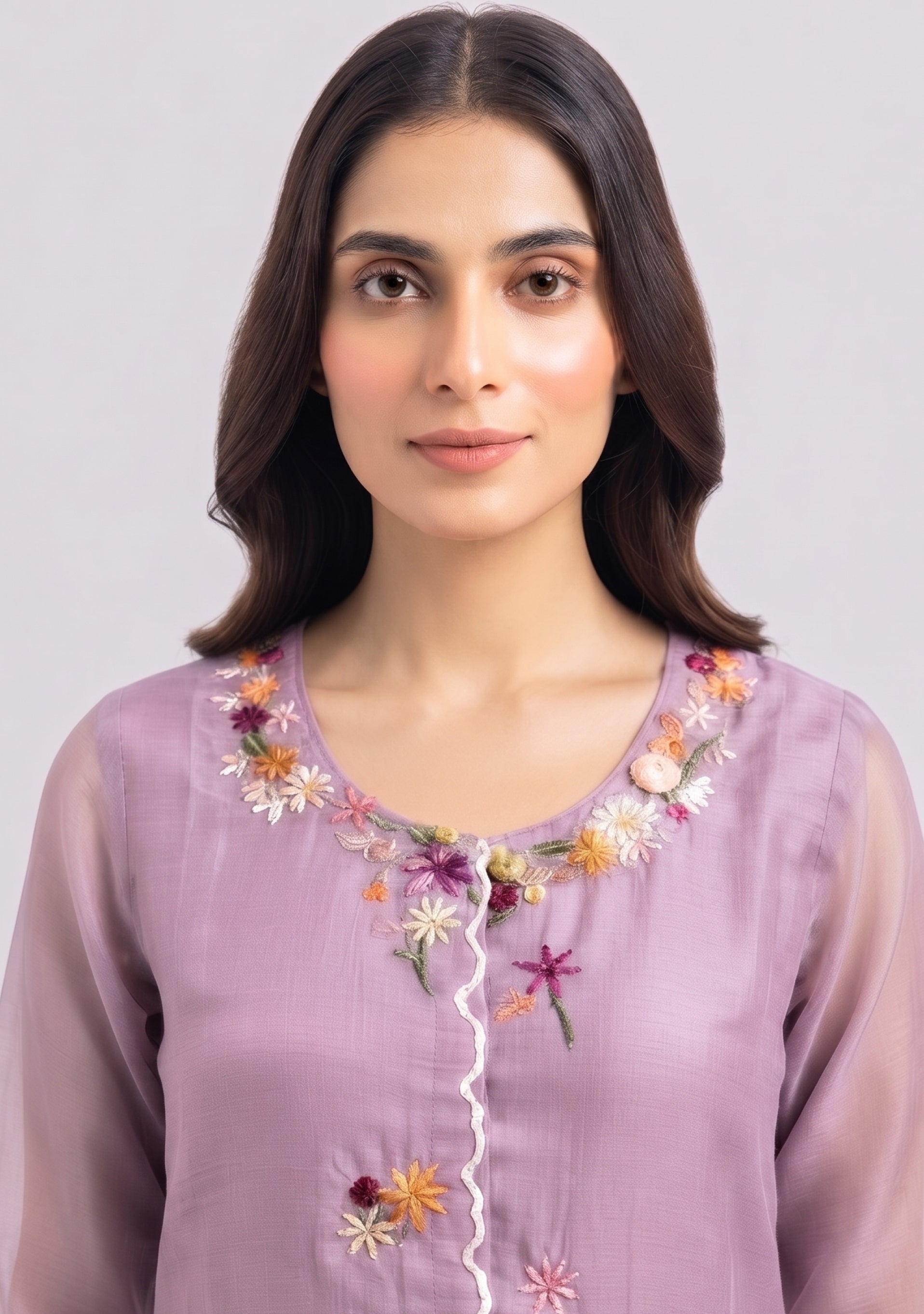 Lilac Chanderi Silk Handcrafted A-line Suit set