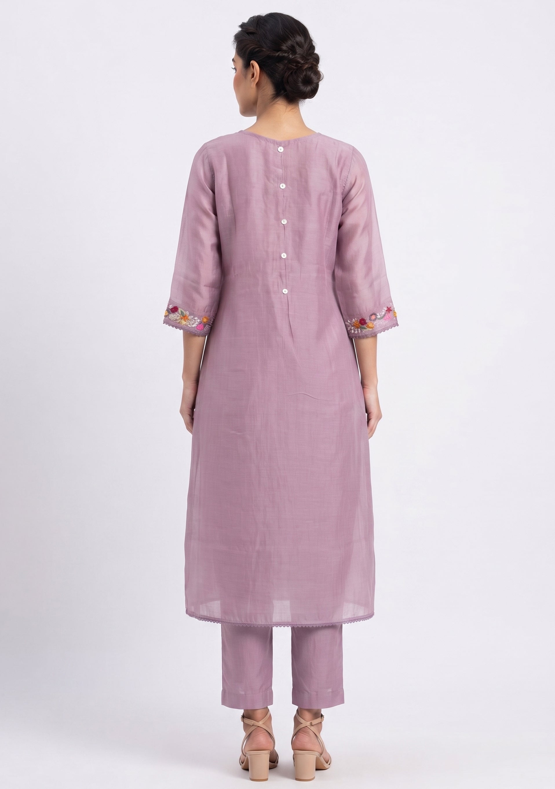 Lilac Chanderi Silk Handcrafted A-line Suit set