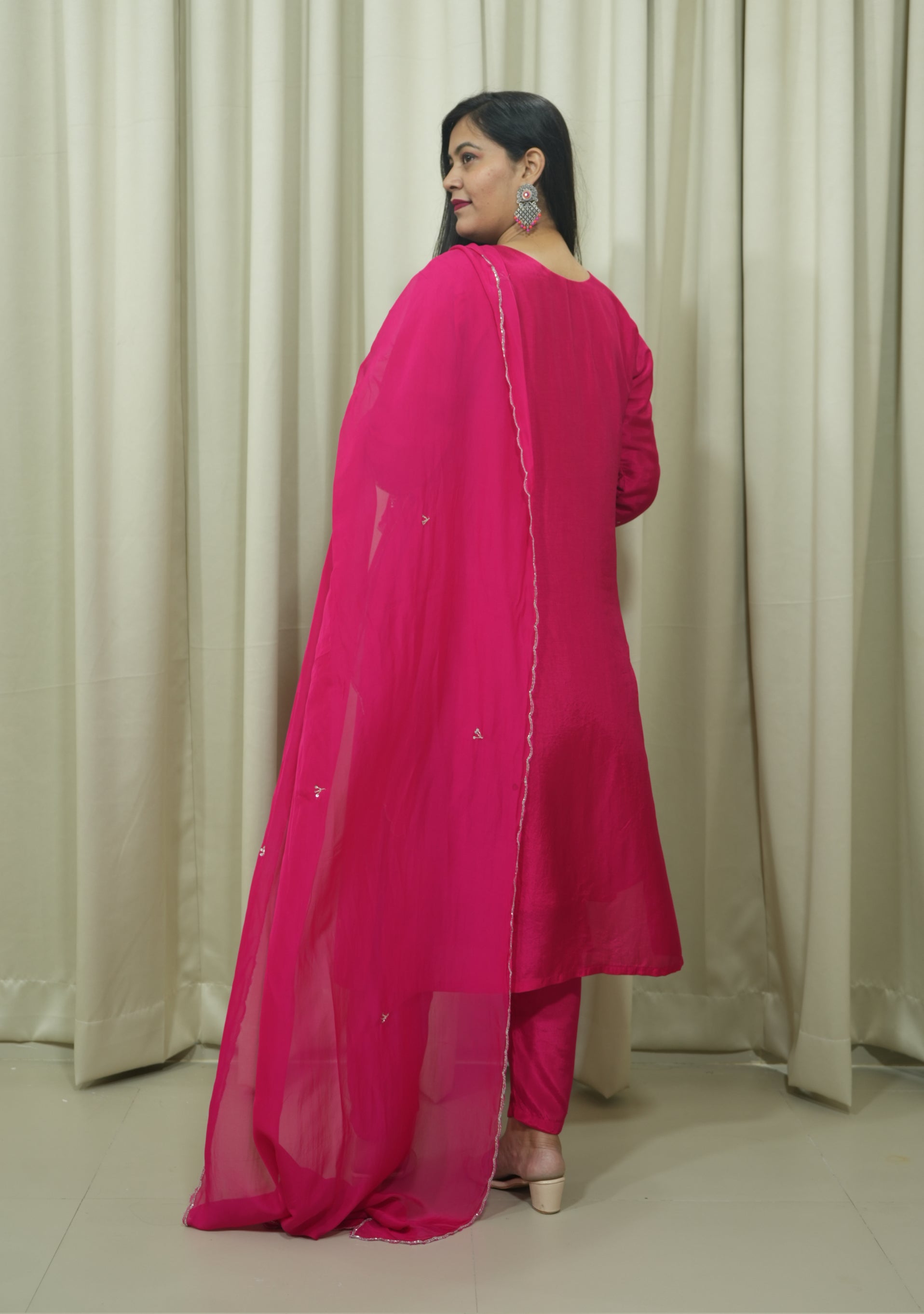 Magenta Chanderi Handcrafted 3pc suit set