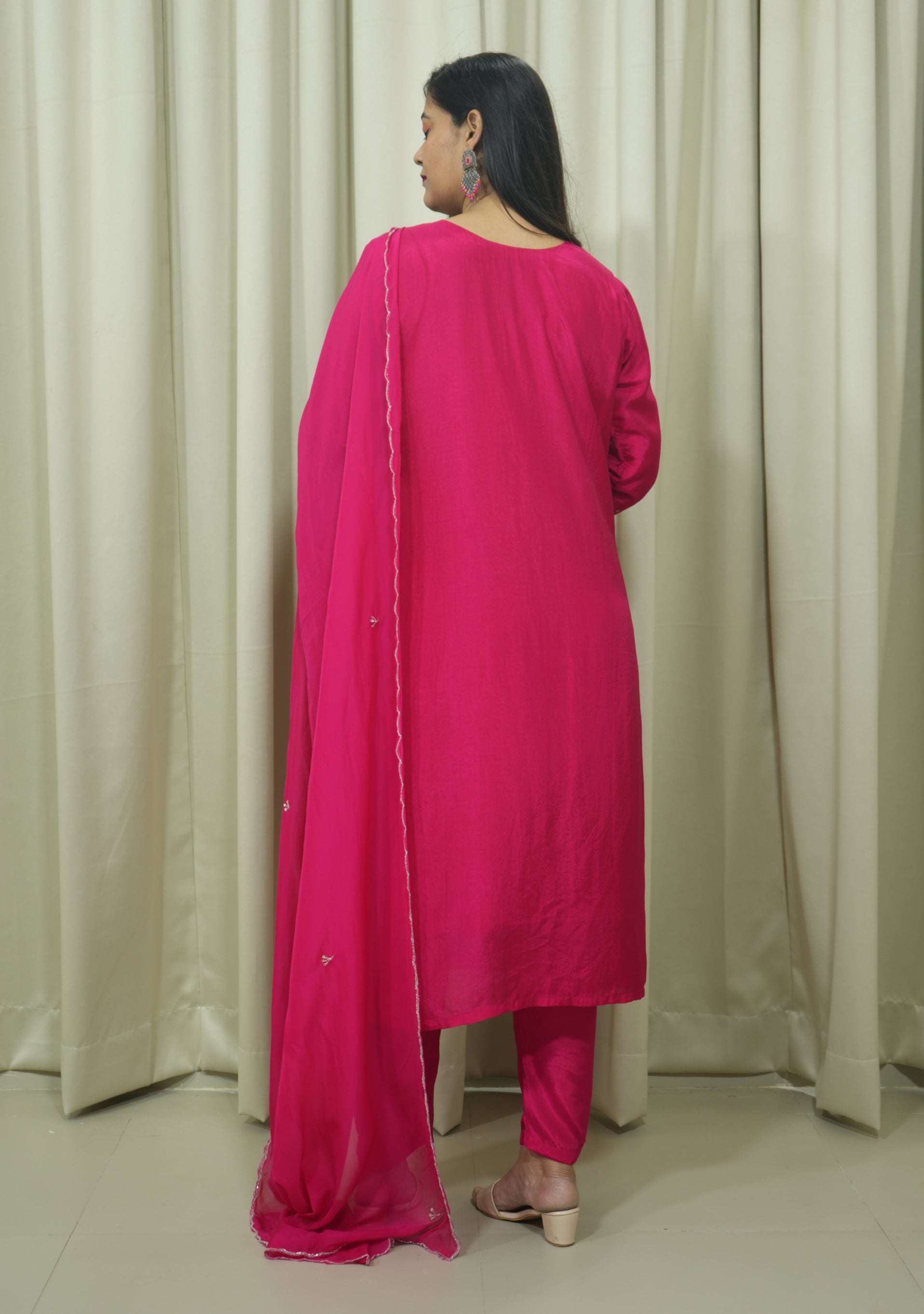 Magenta Art Silk Handcrafted 3pc suit set