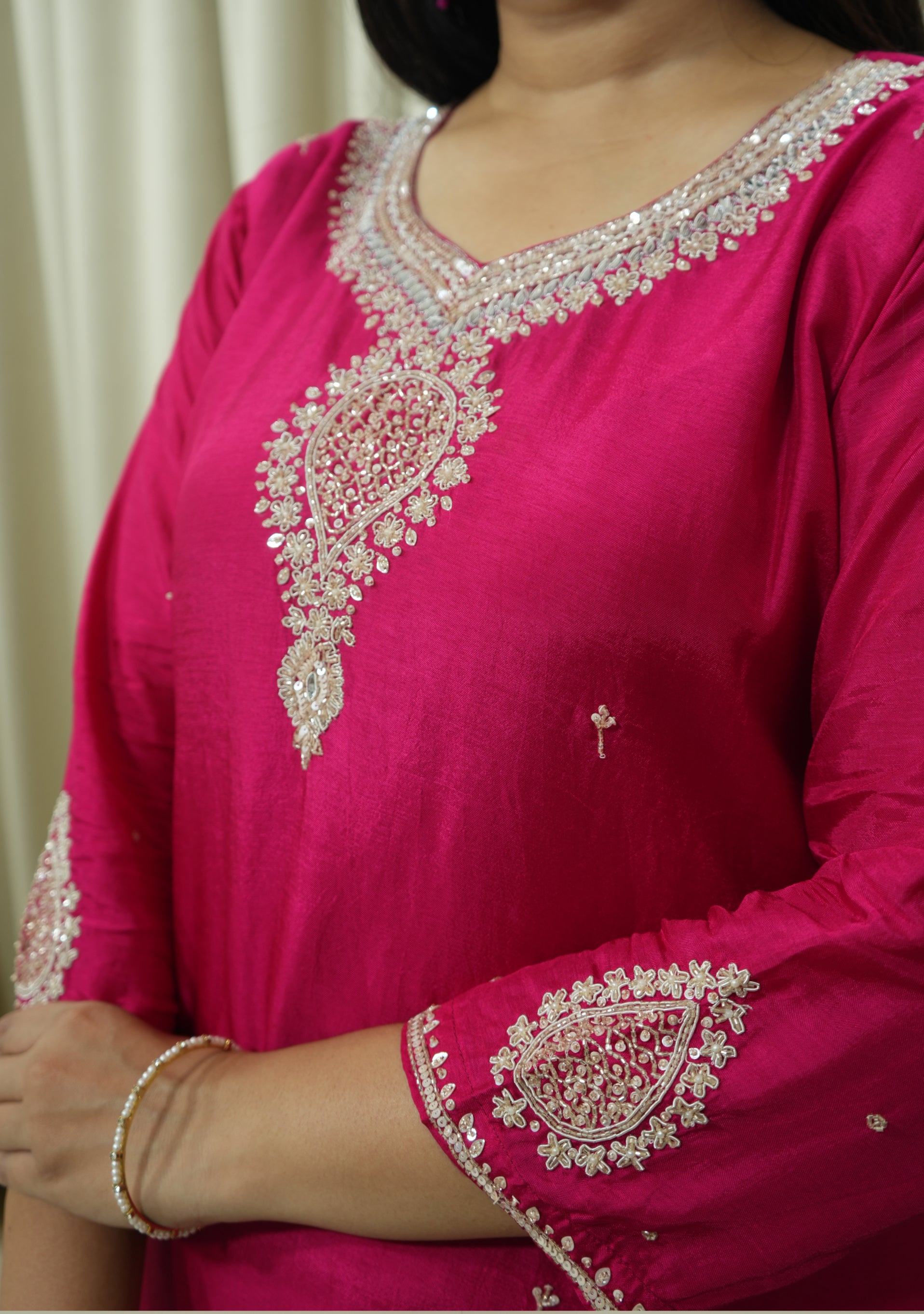 Magenta Art Silk Handcrafted 3pc suit set