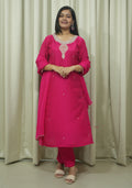 Magenta Art Silk Handcrafted 3pc suit set