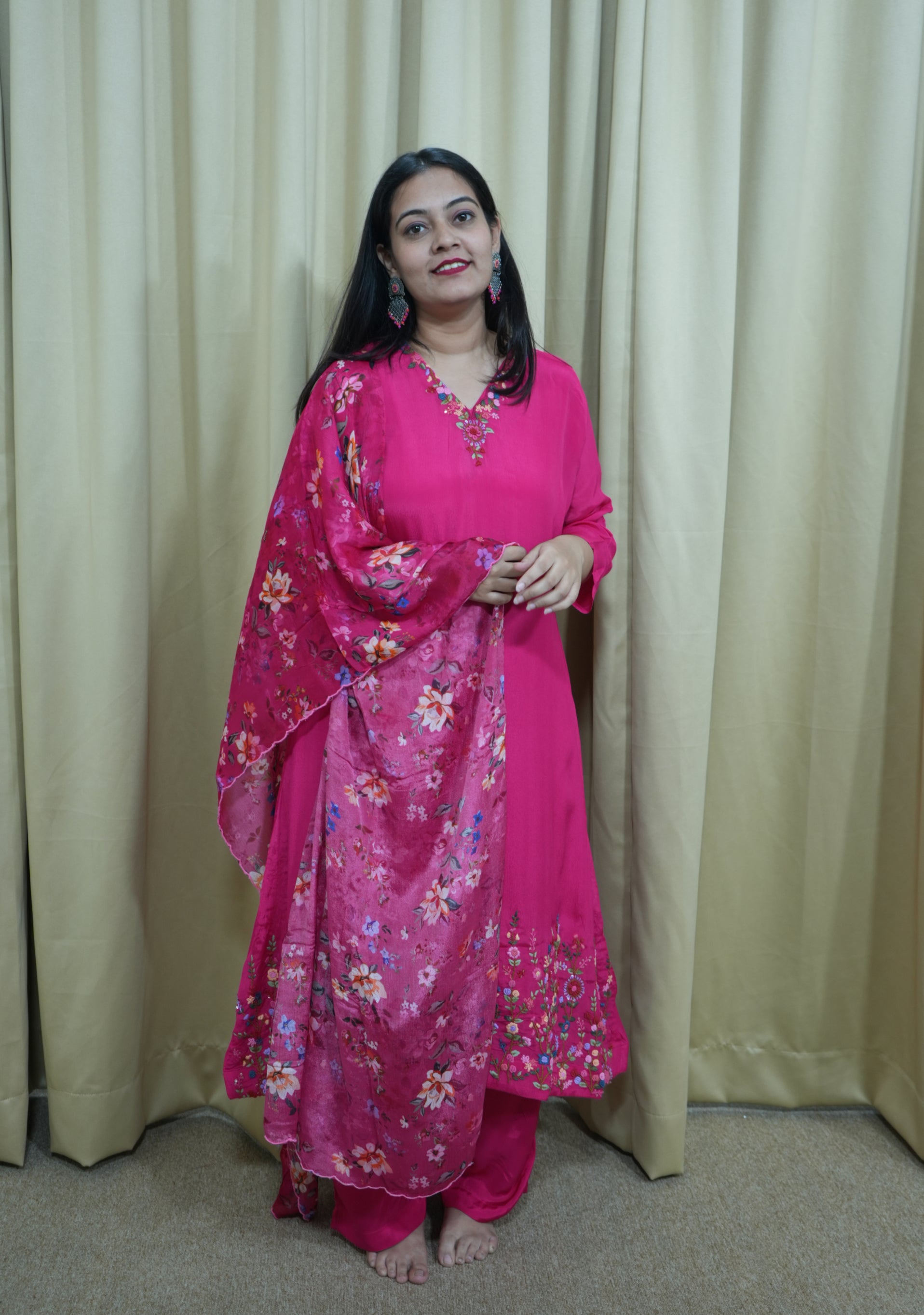 Magenta Chinon Handcrafted 3pc suit set