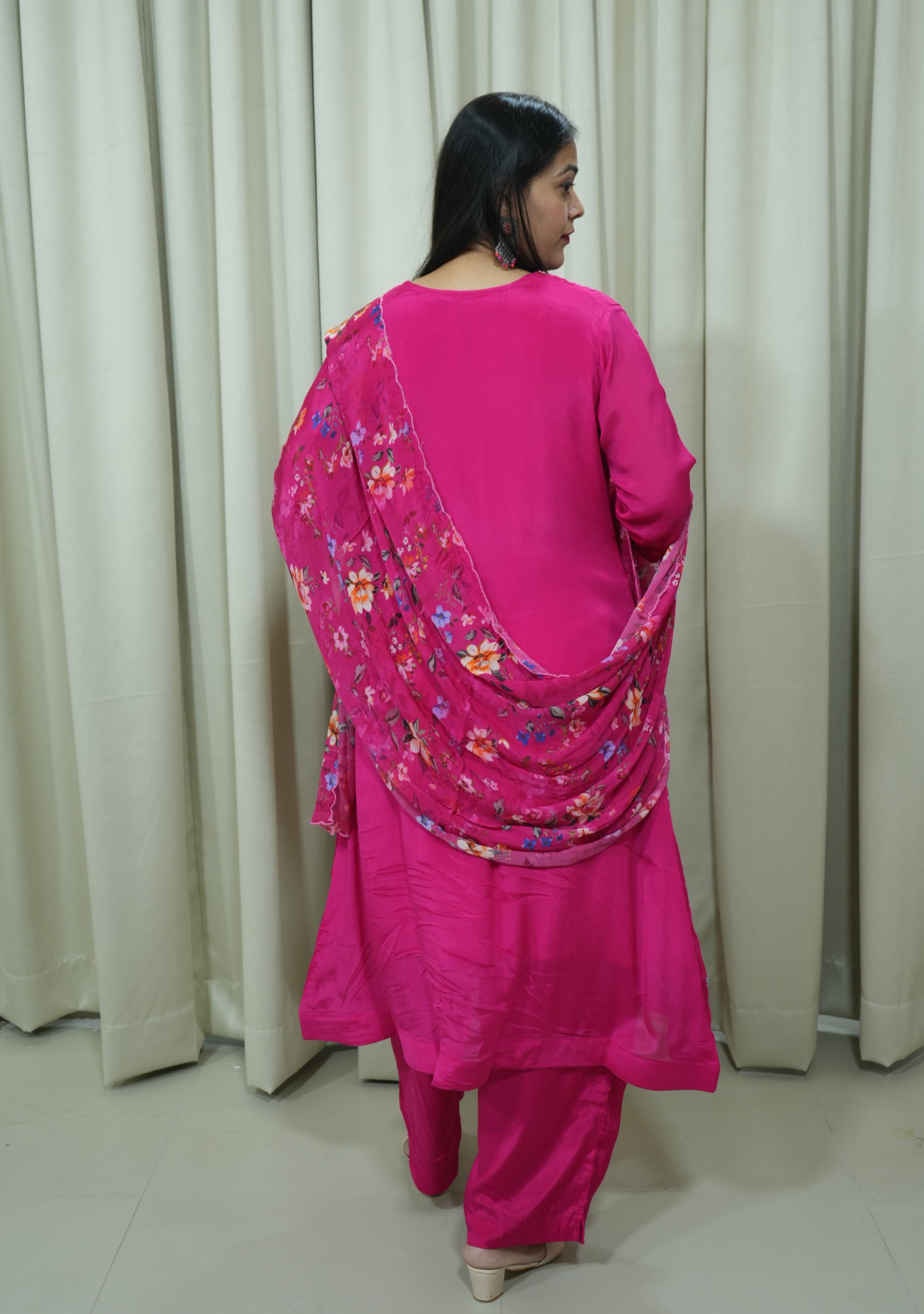 Magenta Chinon Handcrafted 3pc suit set