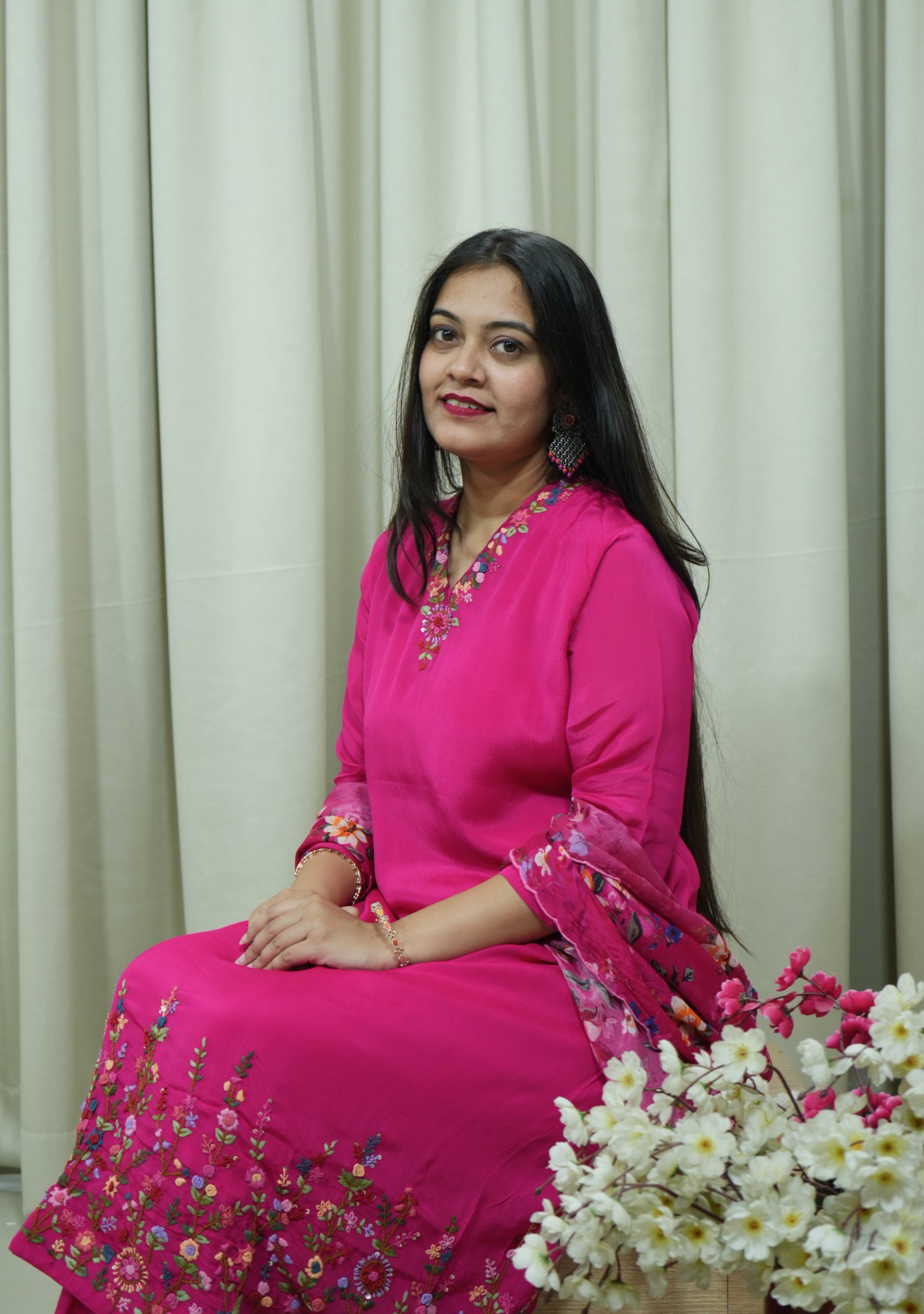 Magenta Chinon Handcrafted 3pc suit set