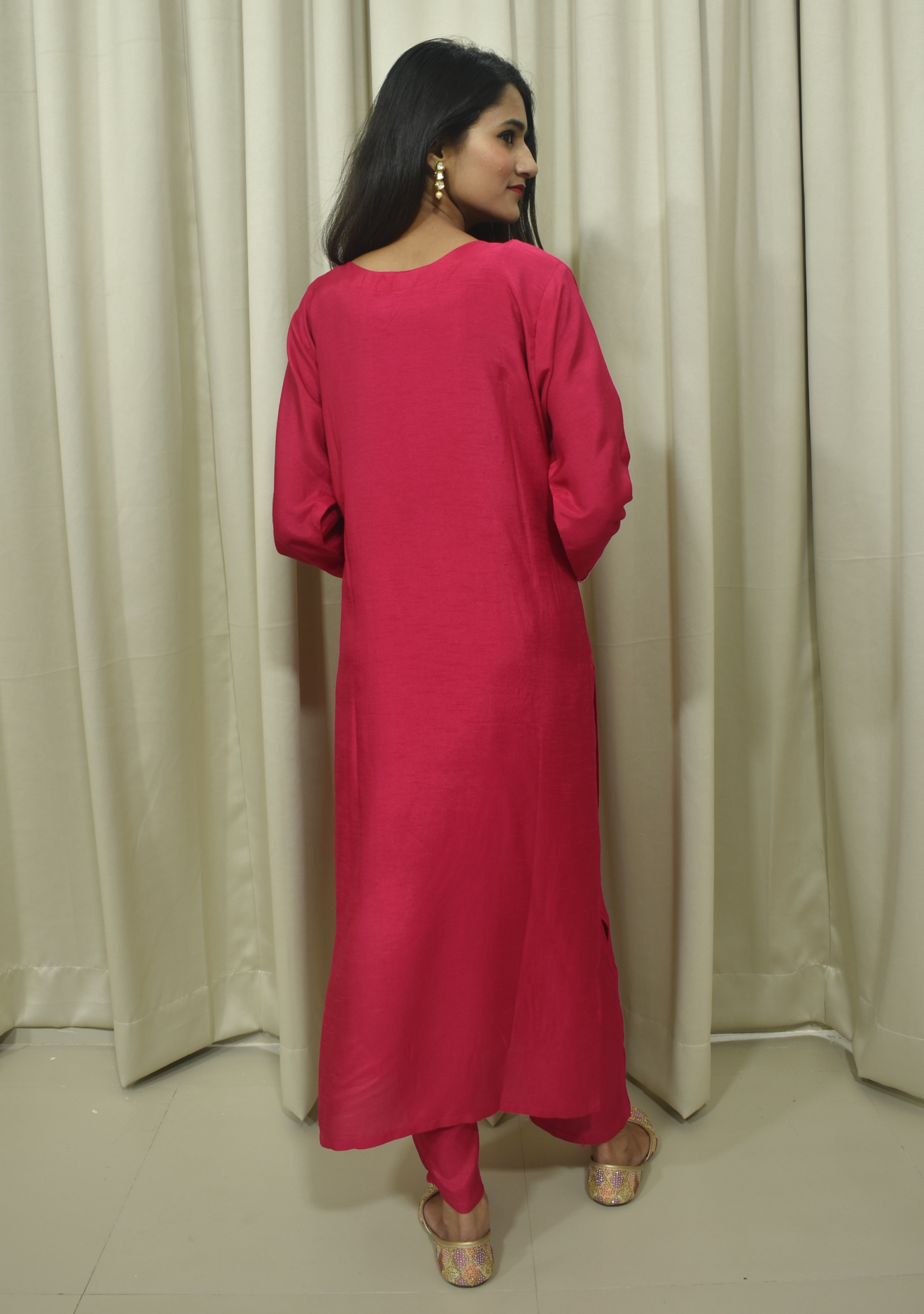 Magenta Handcrafted Silk suit set with Gajji Dupatta