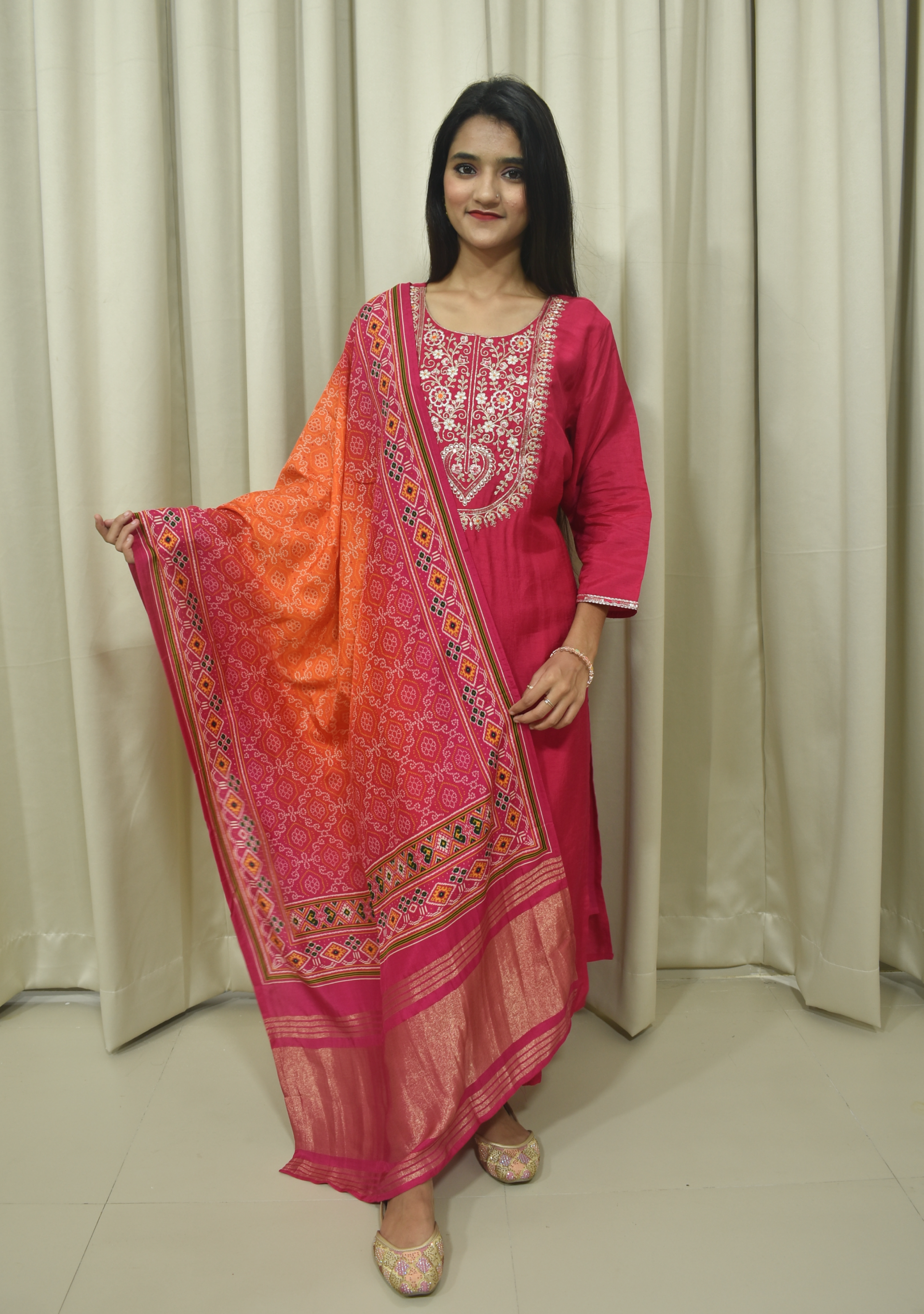 Magenta Handcrafted Silk suit set with Gajji Dupatta