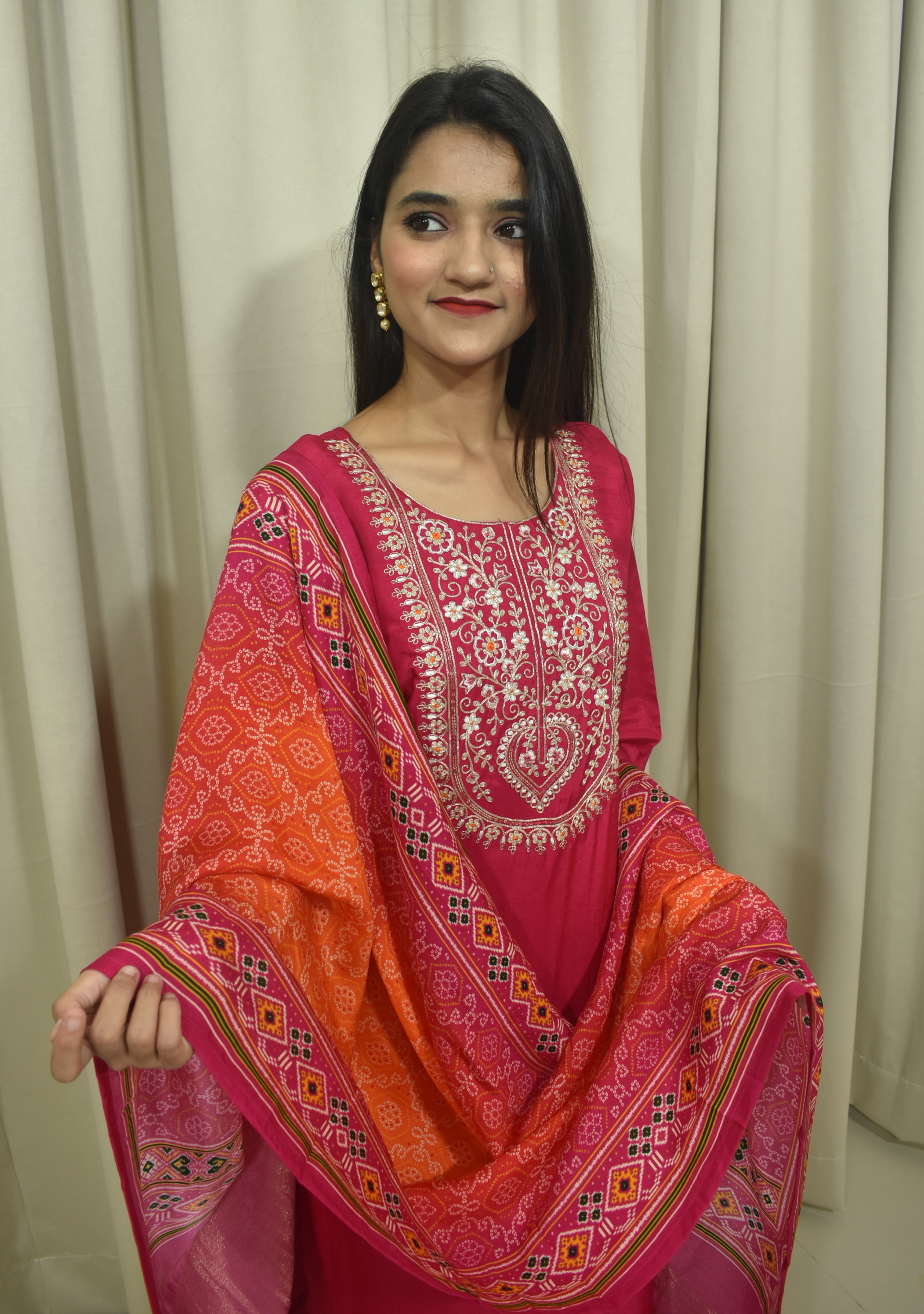 Magenta Handcrafted Silk suit set with Gajji Dupatta