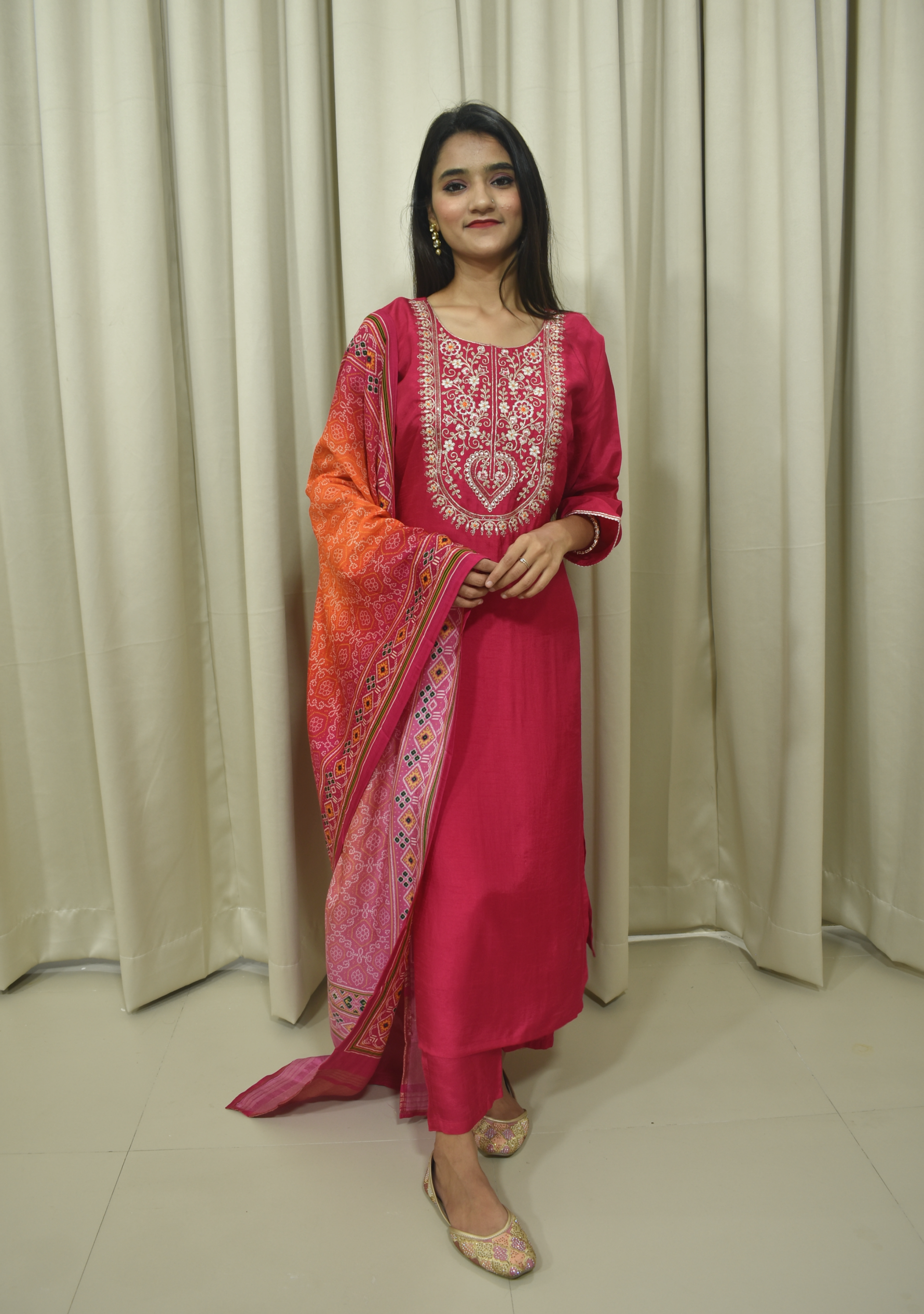Magenta Handcrafted Silk suit set with Gajji Dupatta