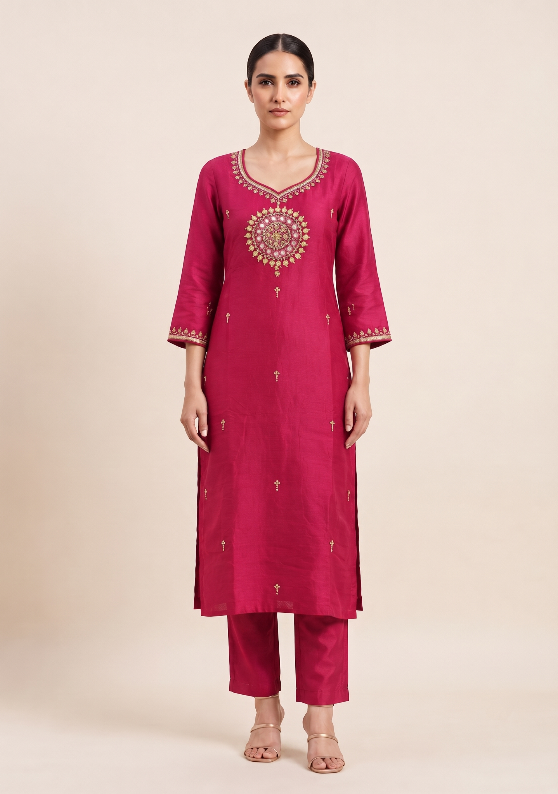 Magenta Banarasi Dupatta Handcrafted 3pc suit set