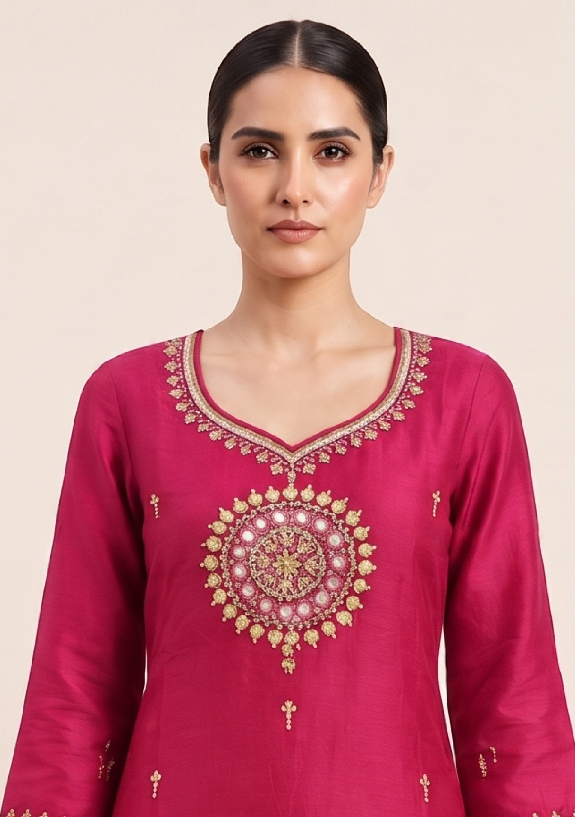 Magenta Banarasi Dupatta Handcrafted 3pc suit set