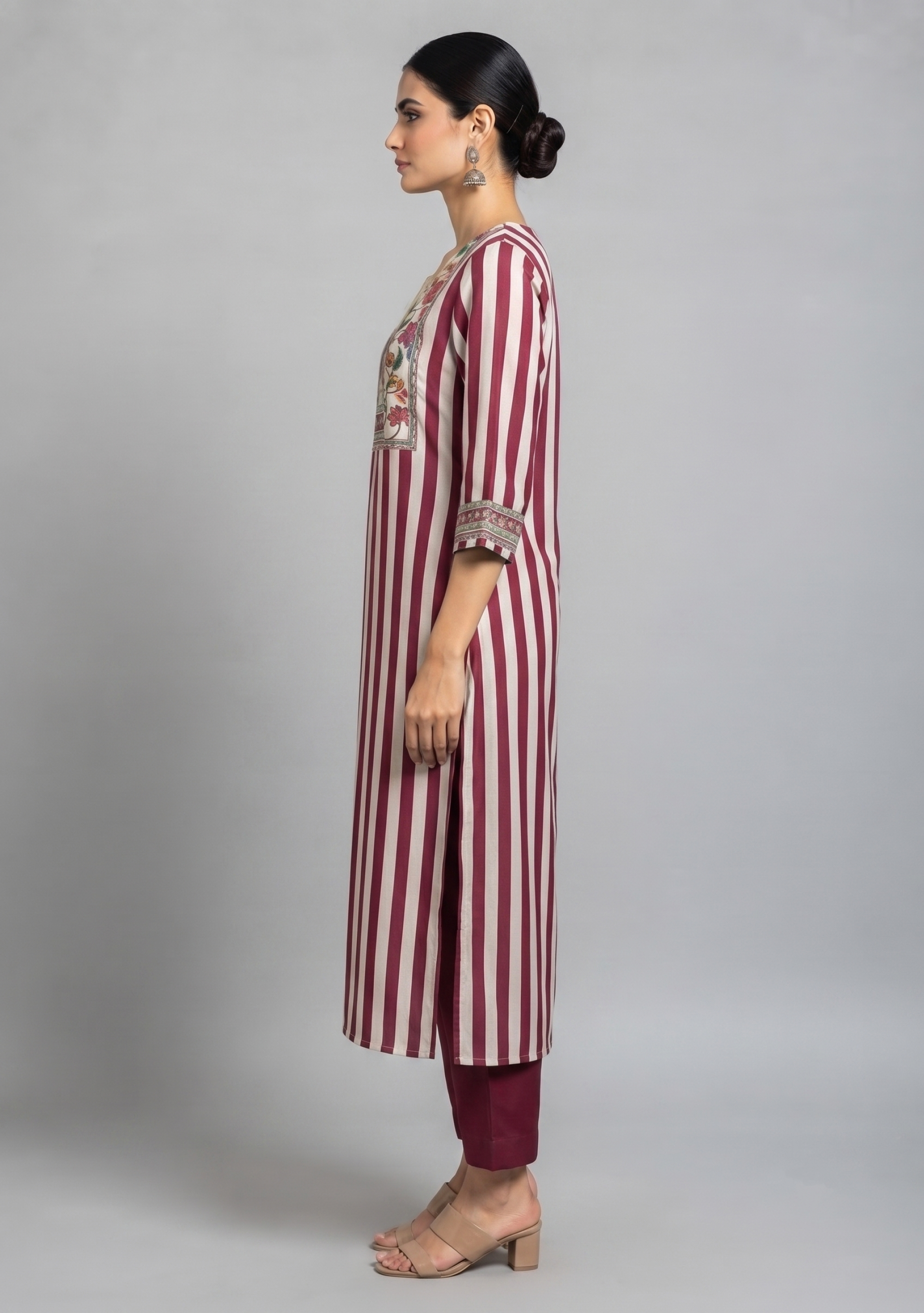 Maroon Beige Lining Handcrafted 3pc suit set