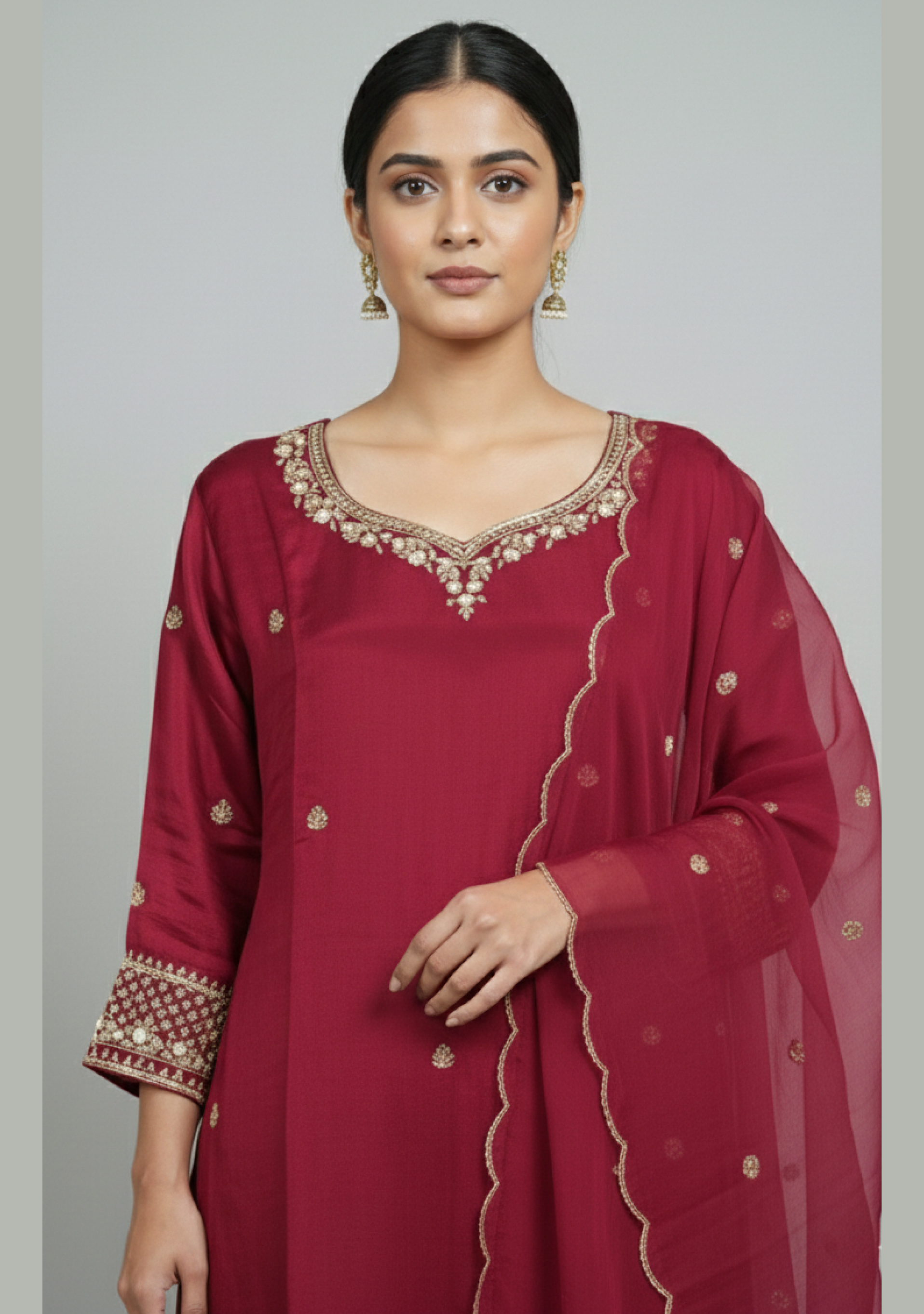 Maroon Handcrafted Chinon Sharara
