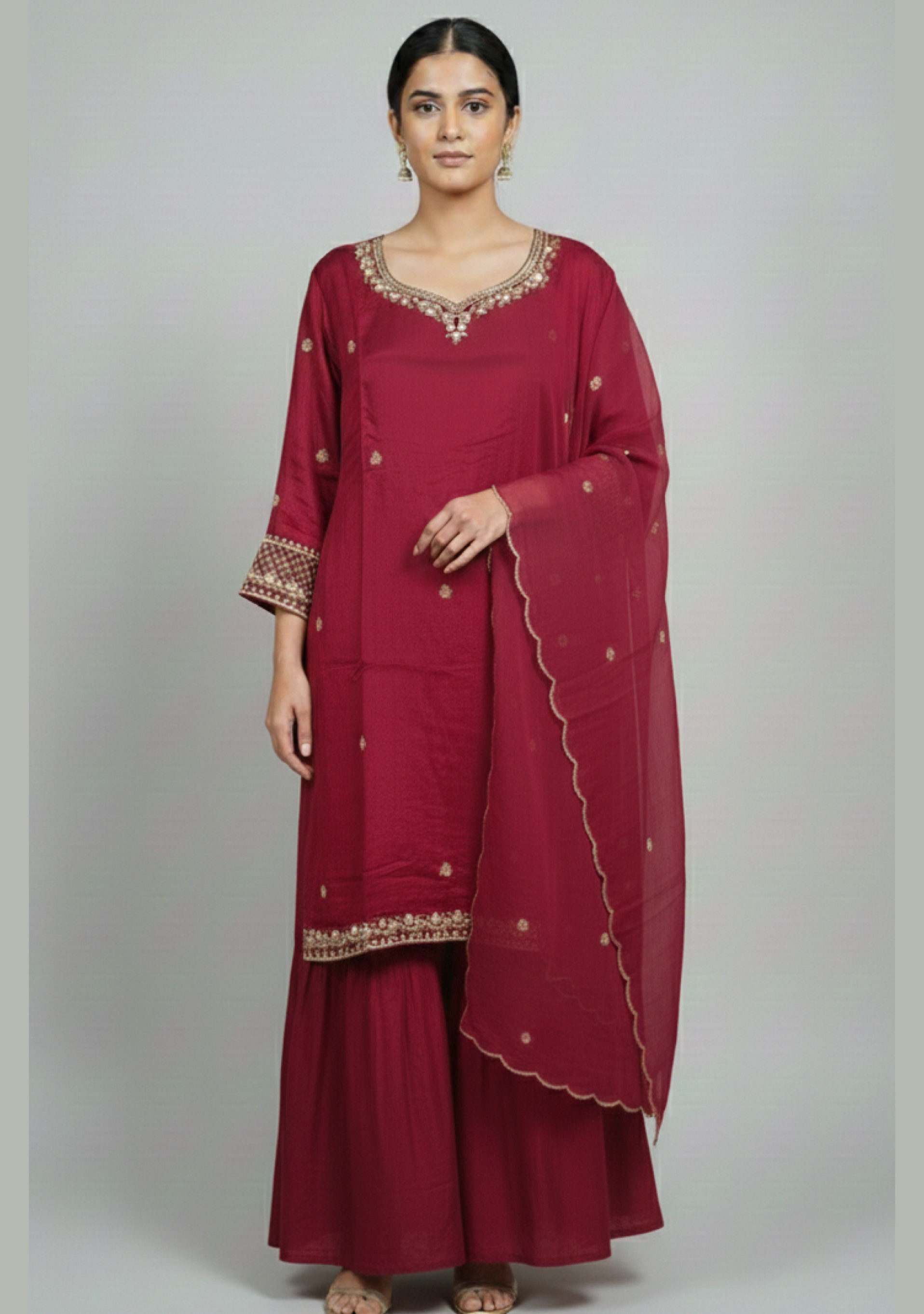 Maroon Handcrafted Chinon Sharara