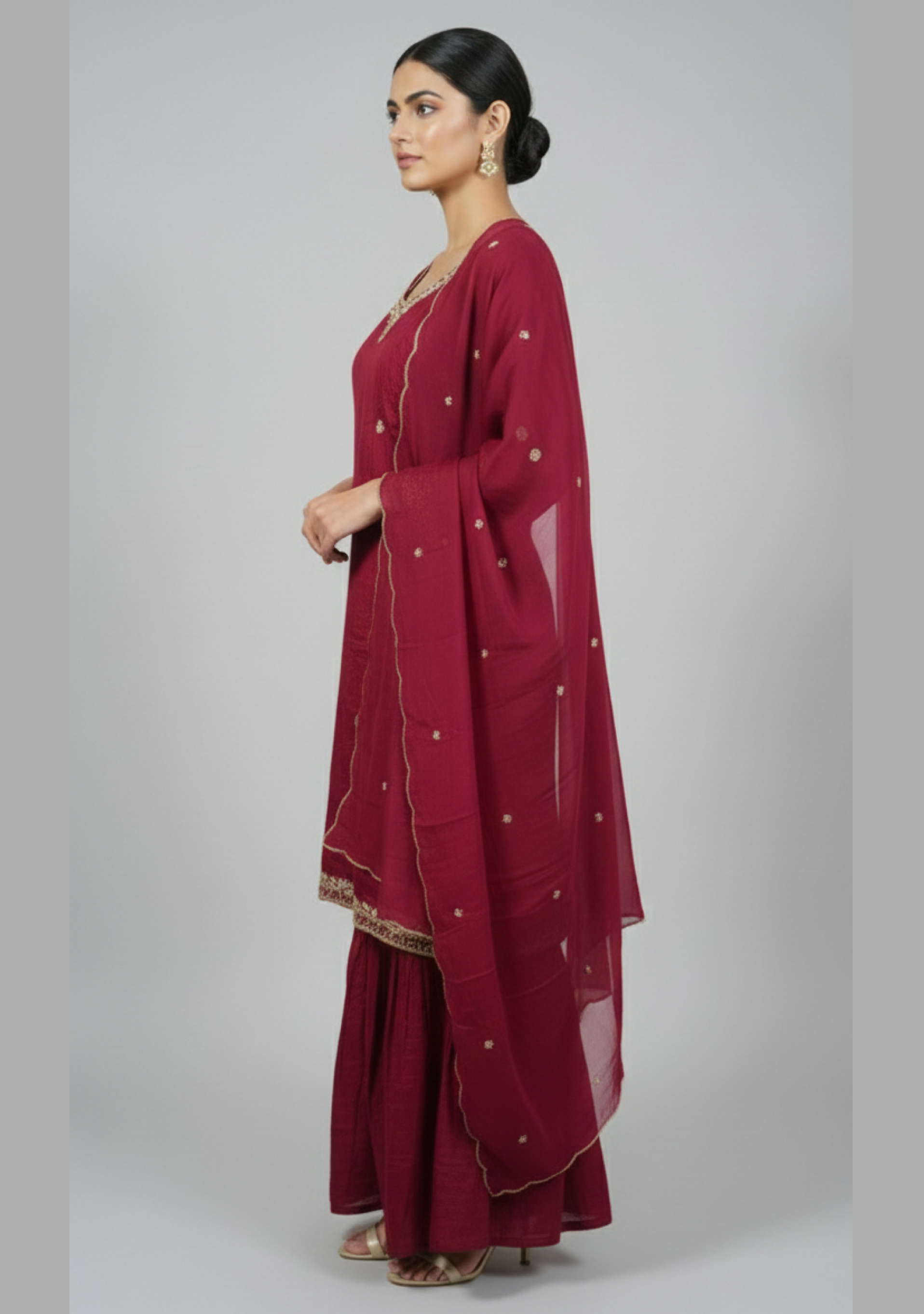 Maroon Handcrafted Chinon Sharara