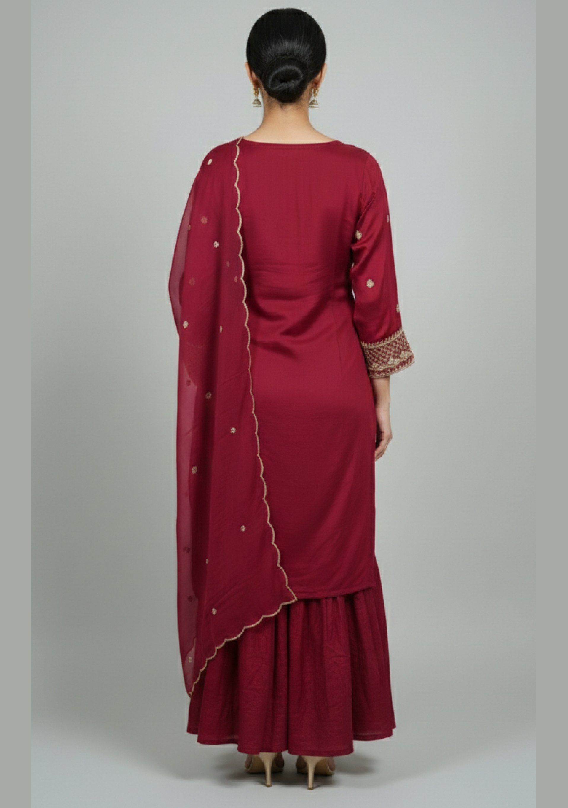 Maroon Handcrafted Chinon Sharara