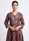 Maroon Printed Anarkali Cotton Handcrafted 3pc Suit Set