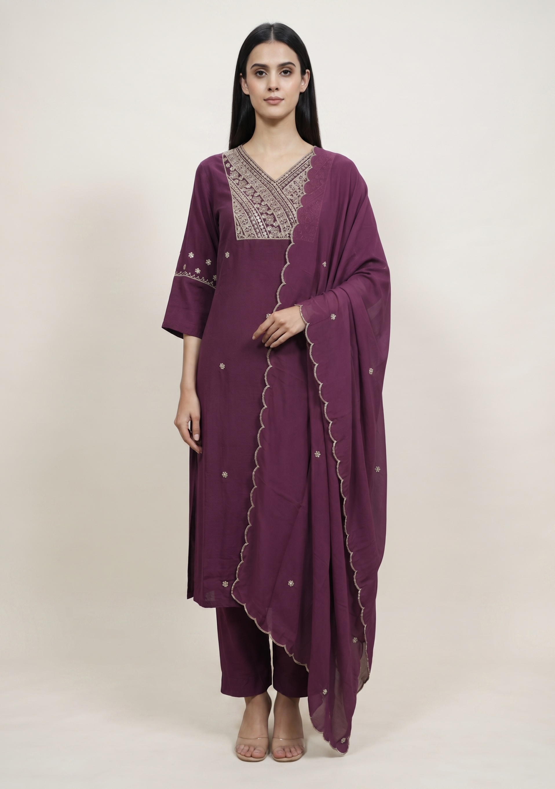 Maroon Handcrafted 3pc Suit Set