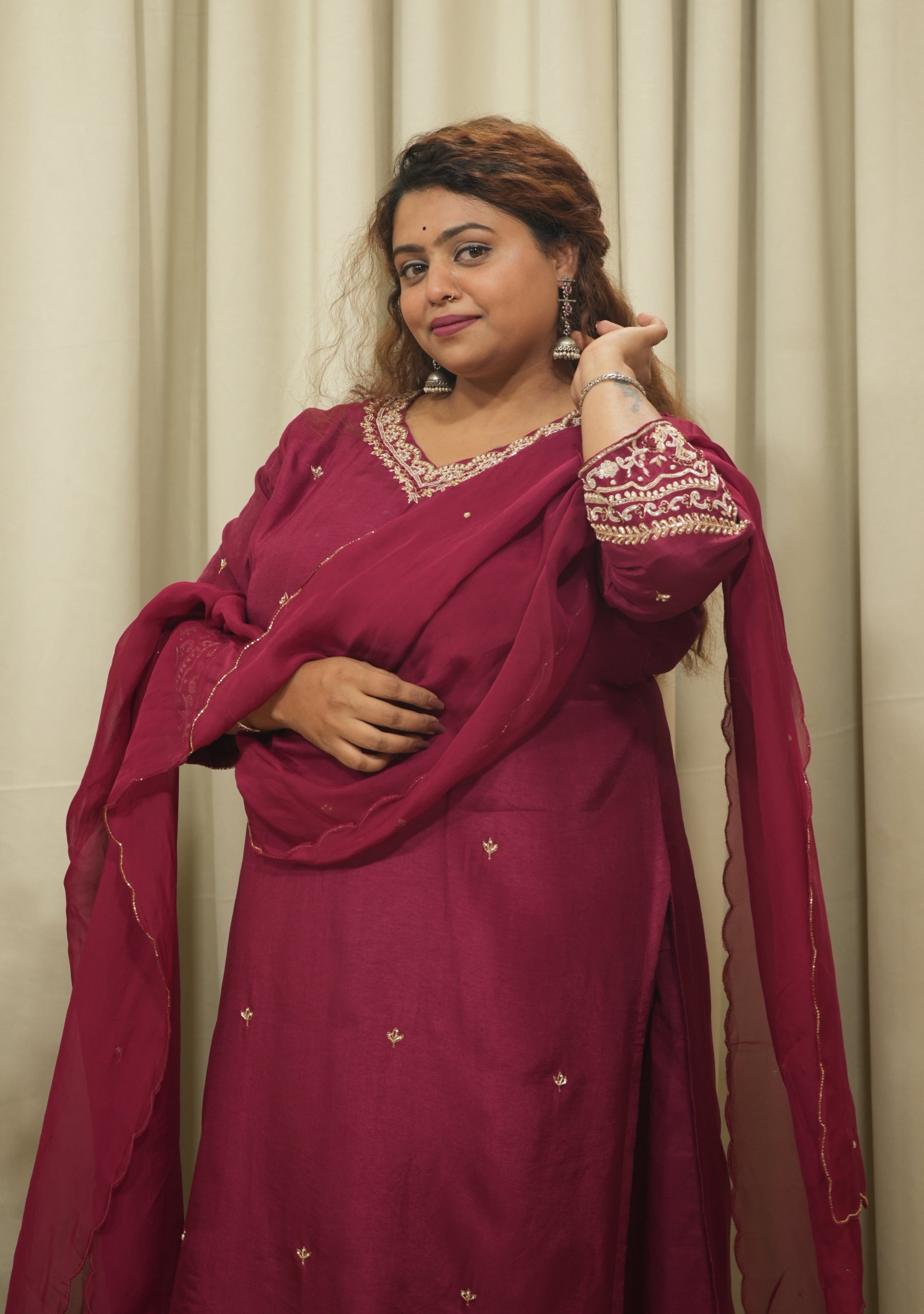 Maroon Silk Handcrafted 3pc Suit Set