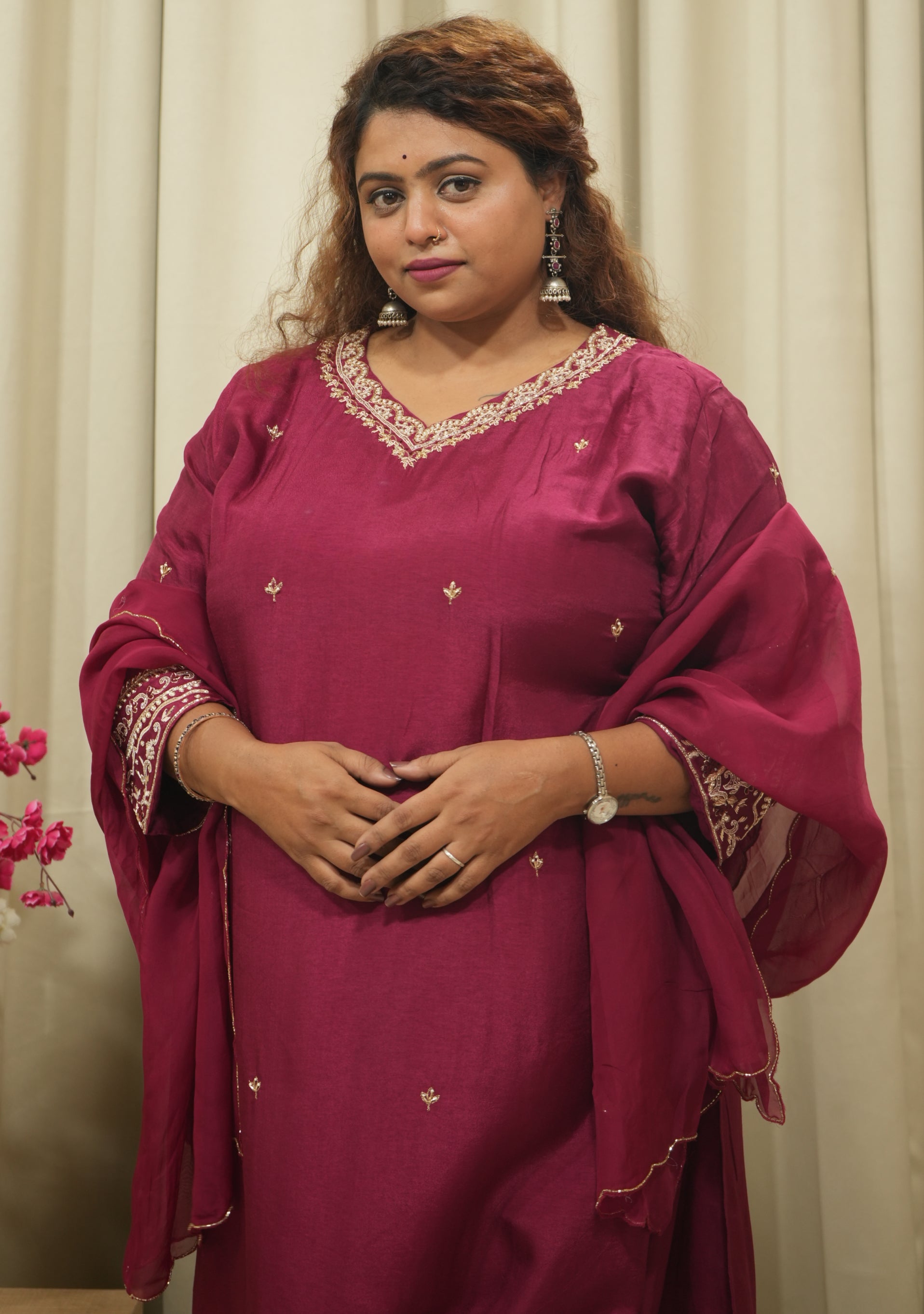 Maroon Silk Handcrafted 3pc Suit Set