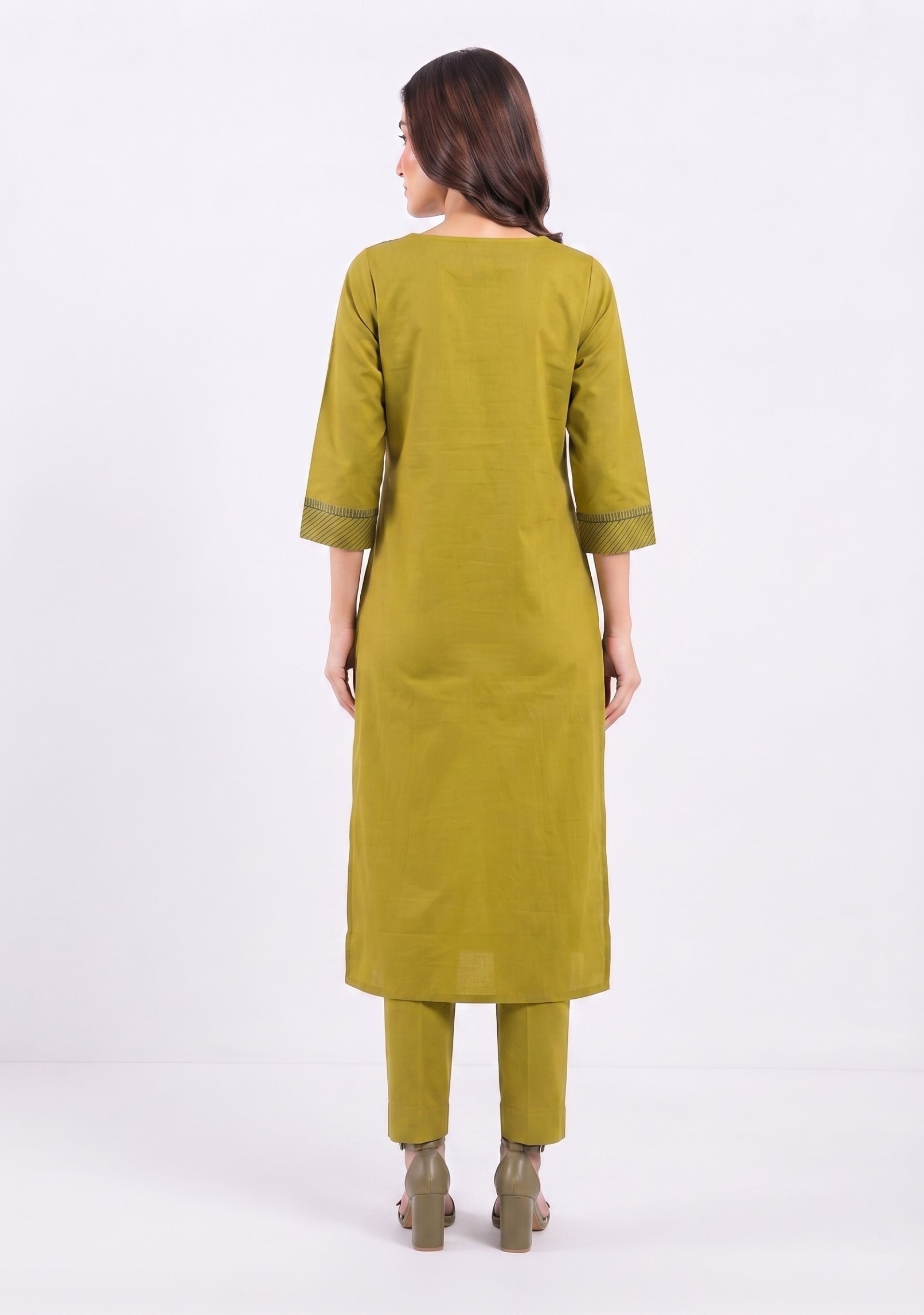 Mehendi Green Cotton Handcrafted 3pc suit set