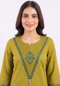 Mehendi Green Cotton Handcrafted 3pc suit set
