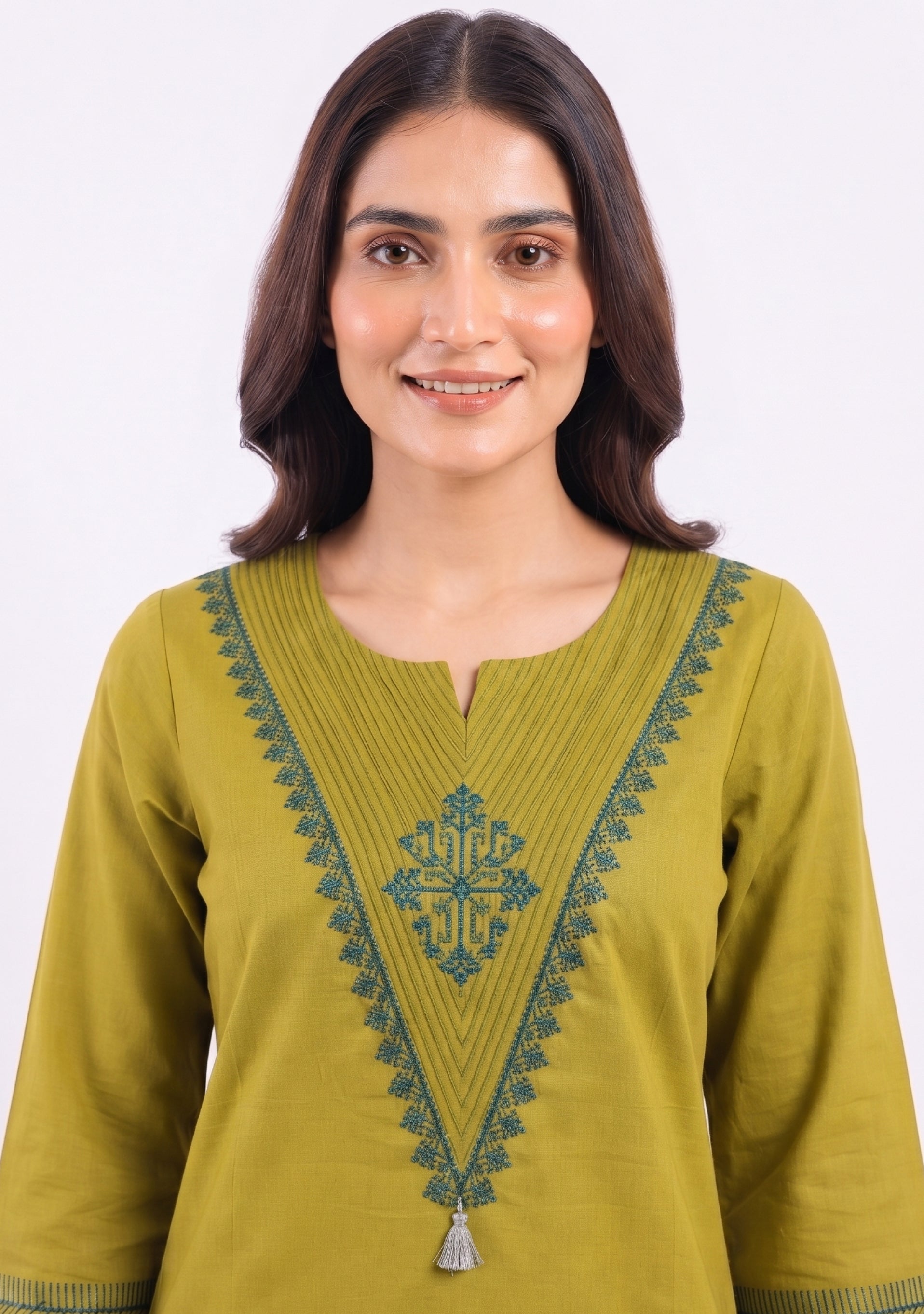 Mehendi Green Cotton Handcrafted 3pc suit set