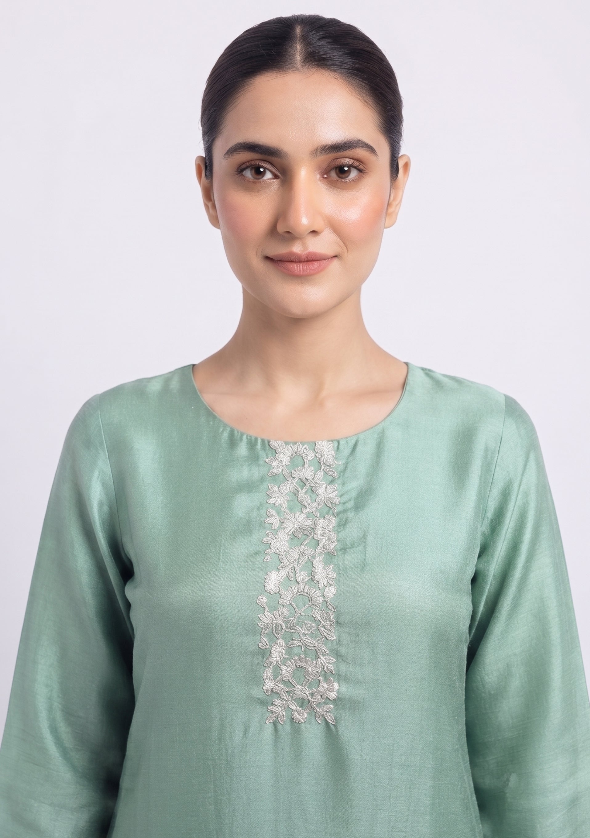 Mint Bottle Green Ombre Art Silk Handcrafted 3pc suit set