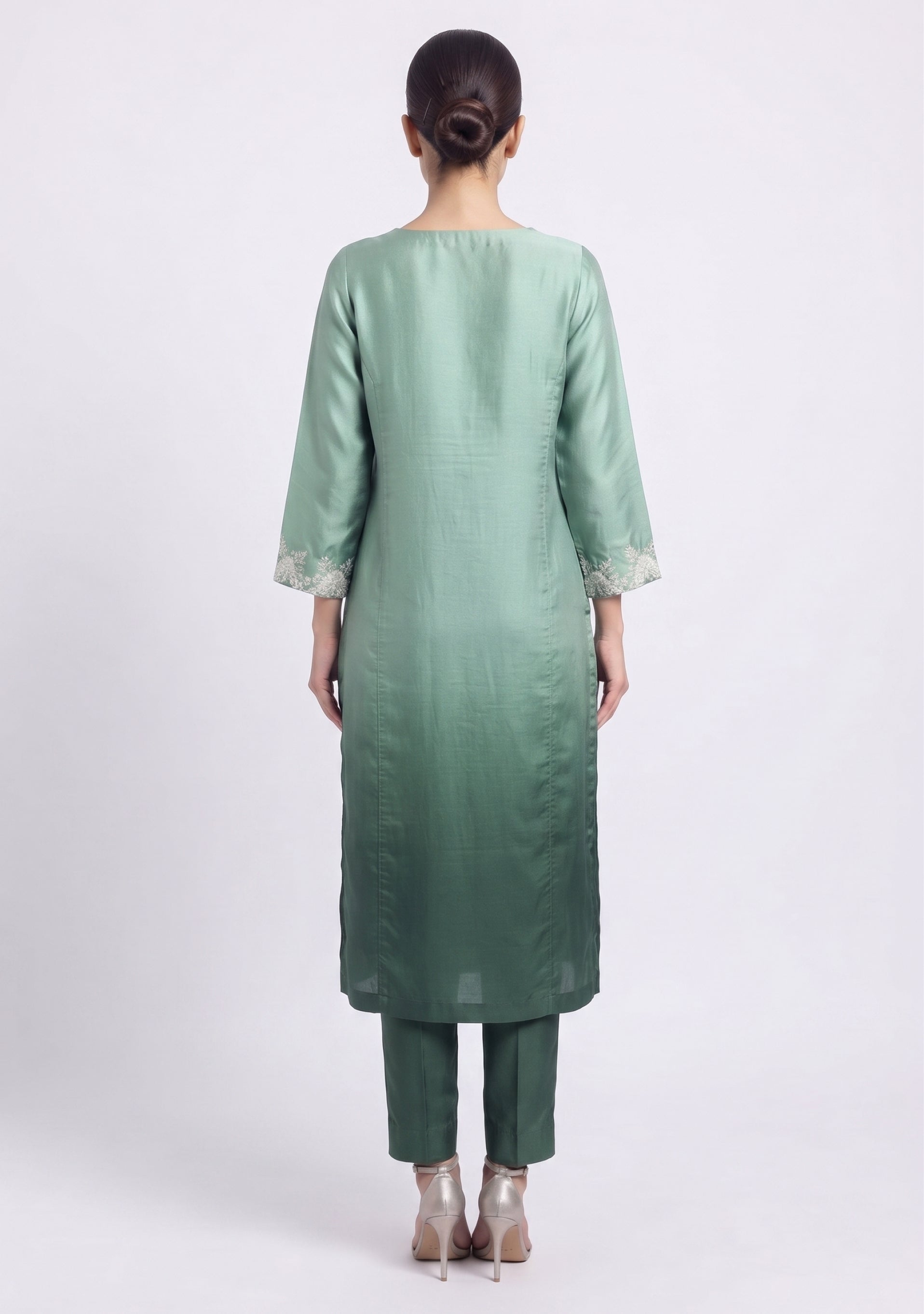 Mint Bottle Green Ombre Art Silk Handcrafted 3pc suit set