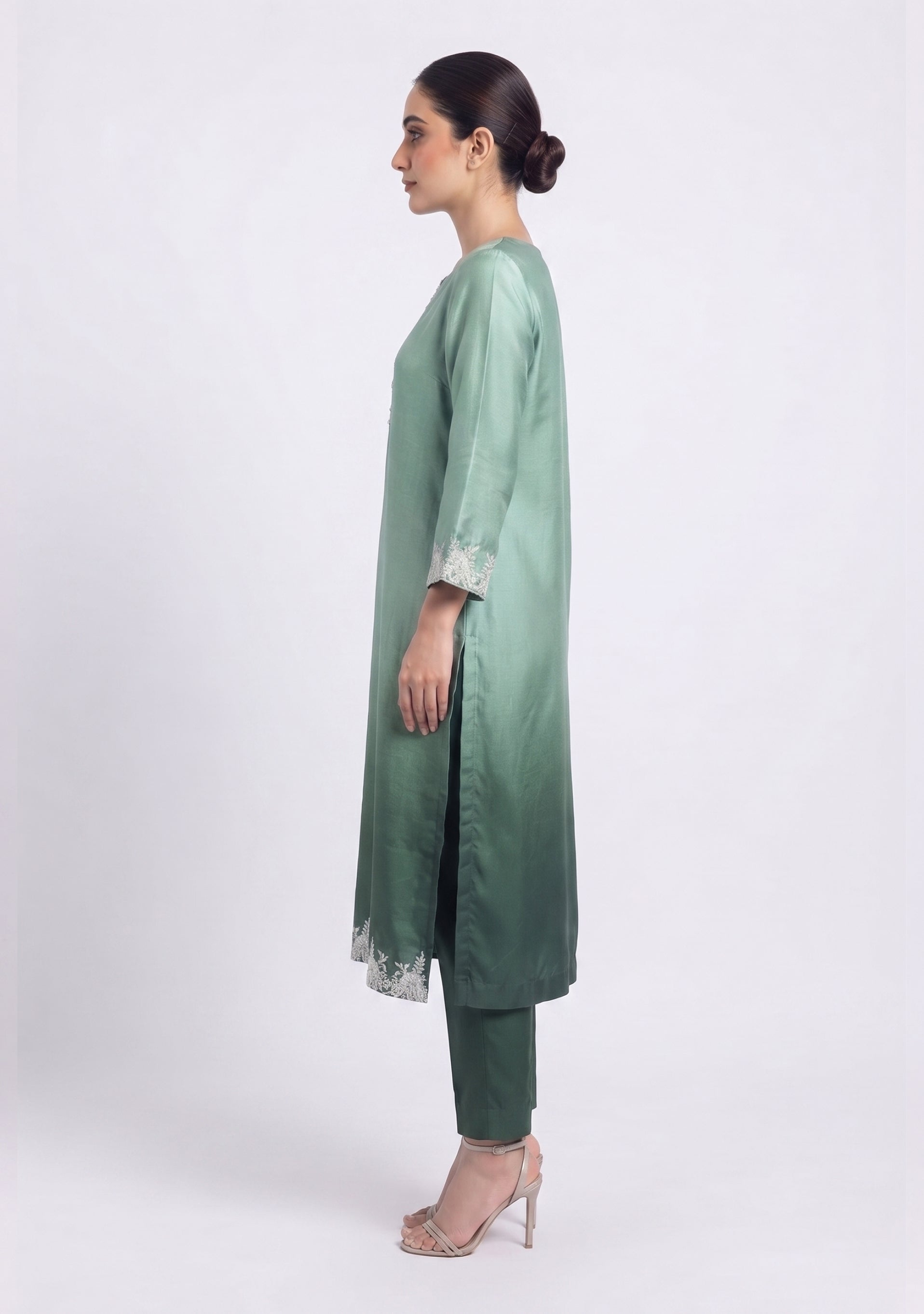 Mint Bottle Green Ombre Art Silk Handcrafted 3pc suit set