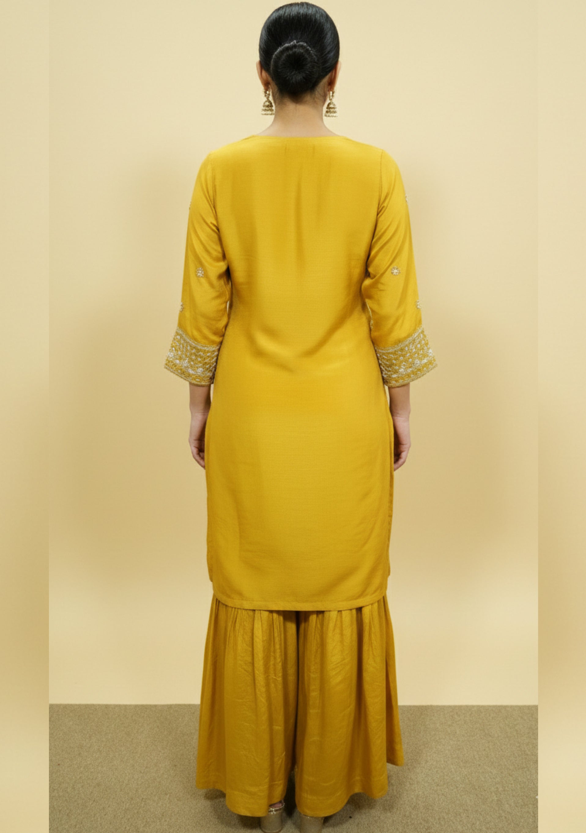 Mustard Yellow Chinon Handcrafted Sharara 3pc Set