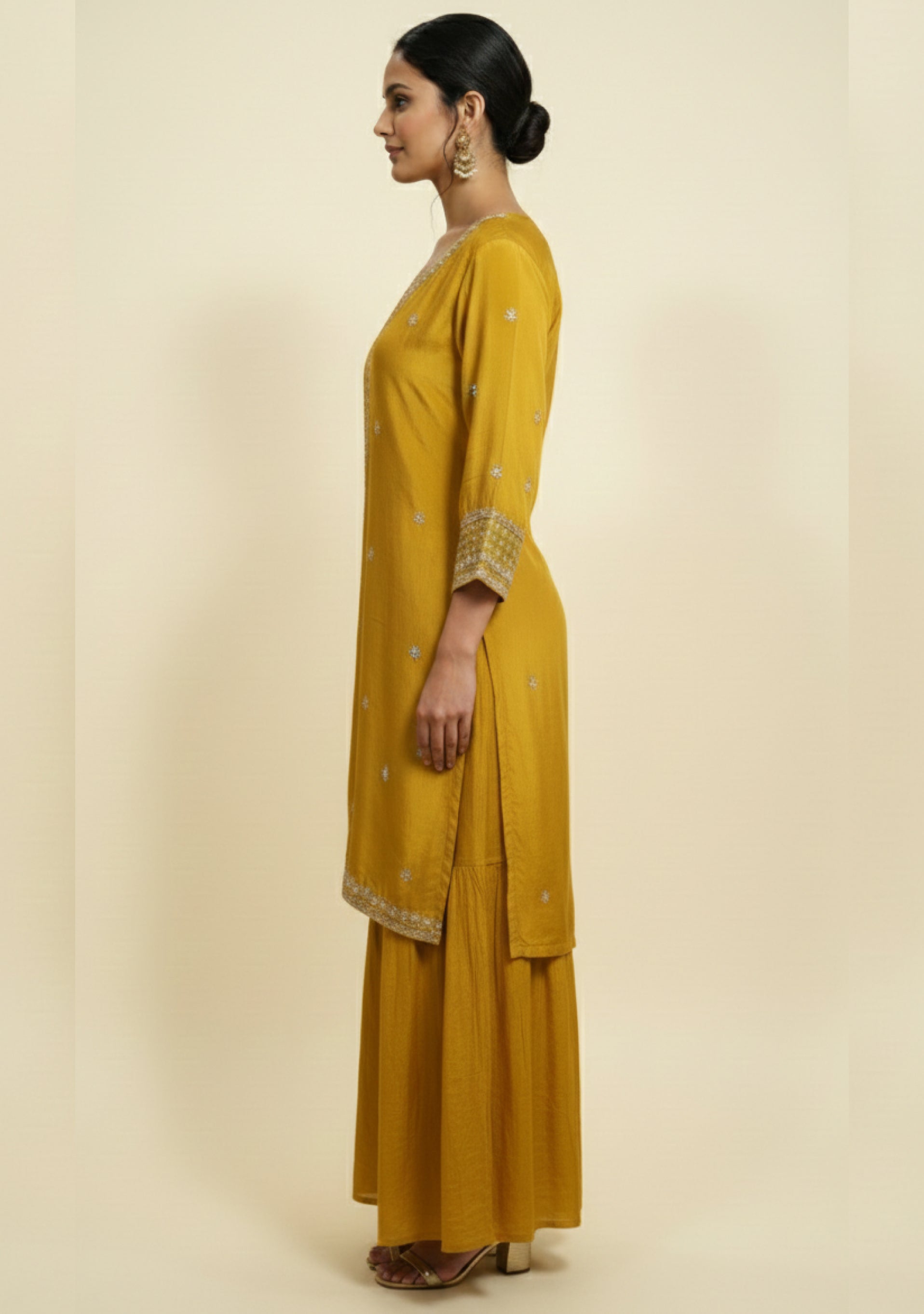 Mustard Yellow Chinon Handcrafted Sharara 3pc Set