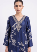Navy Blue Beige Printed Handcrafted 3pc Suit Set