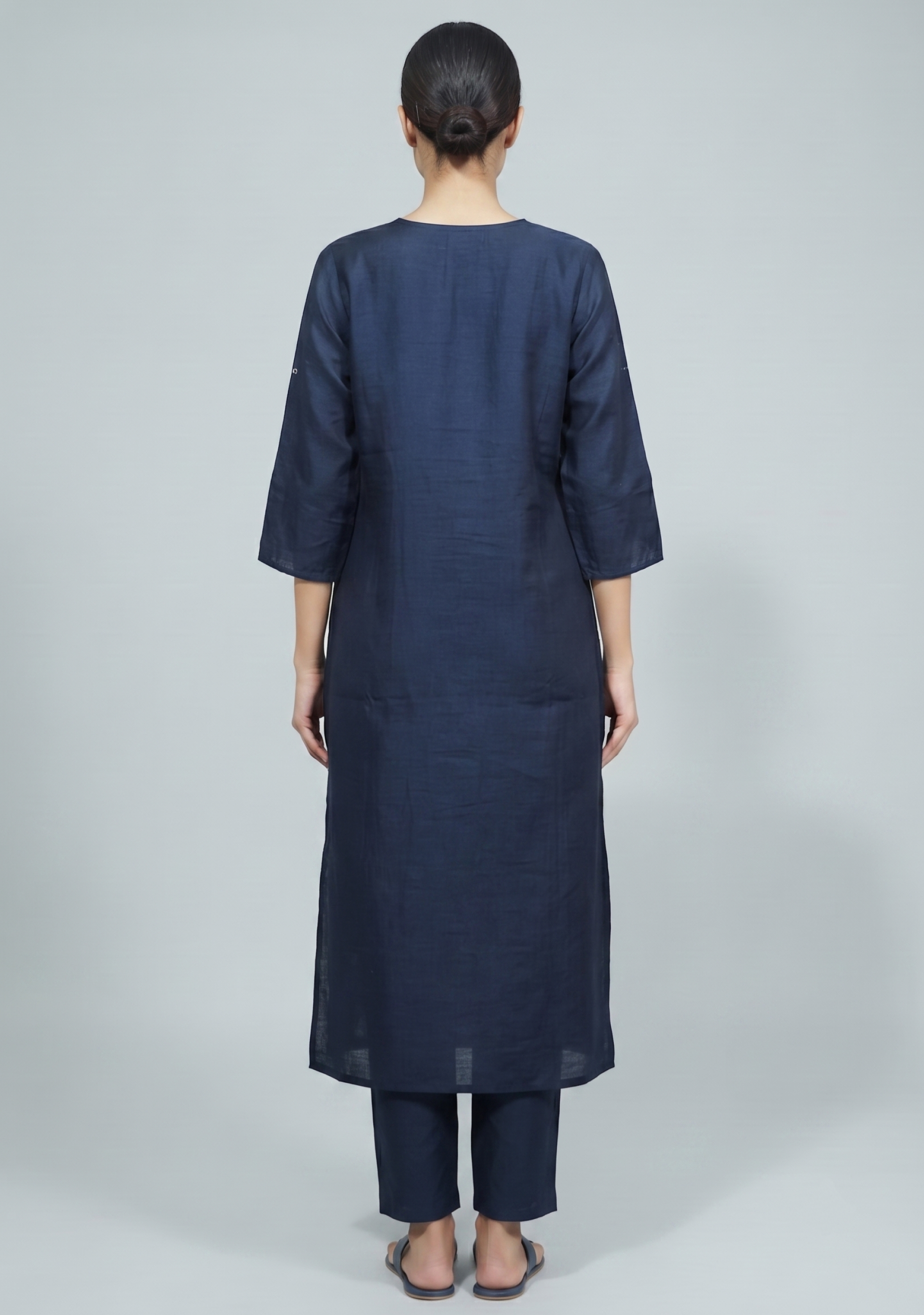 Navy Blue Silk Handcrafted 3pc Suit Set