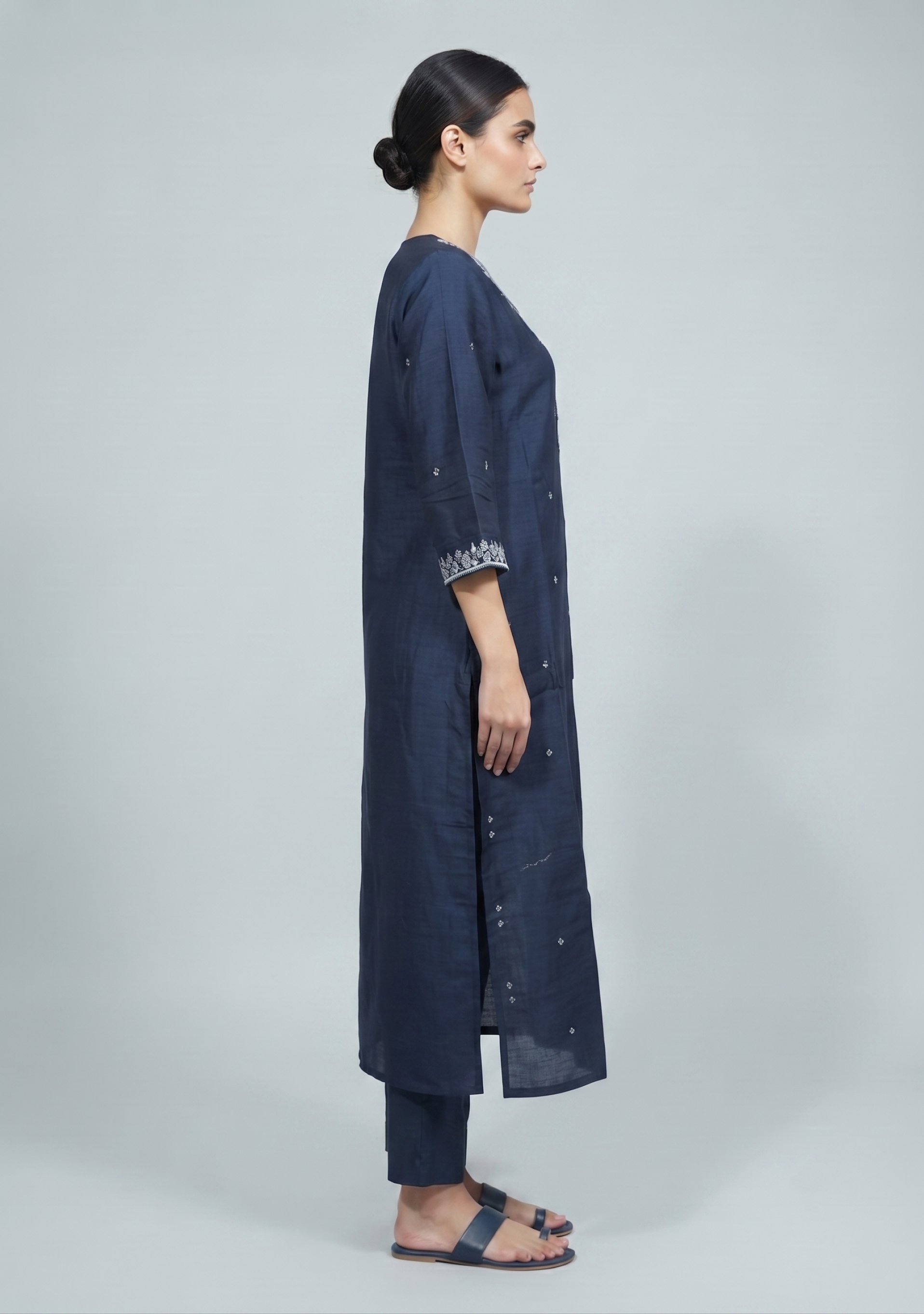 Navy Blue Silk Handcrafted 3pc Suit Set