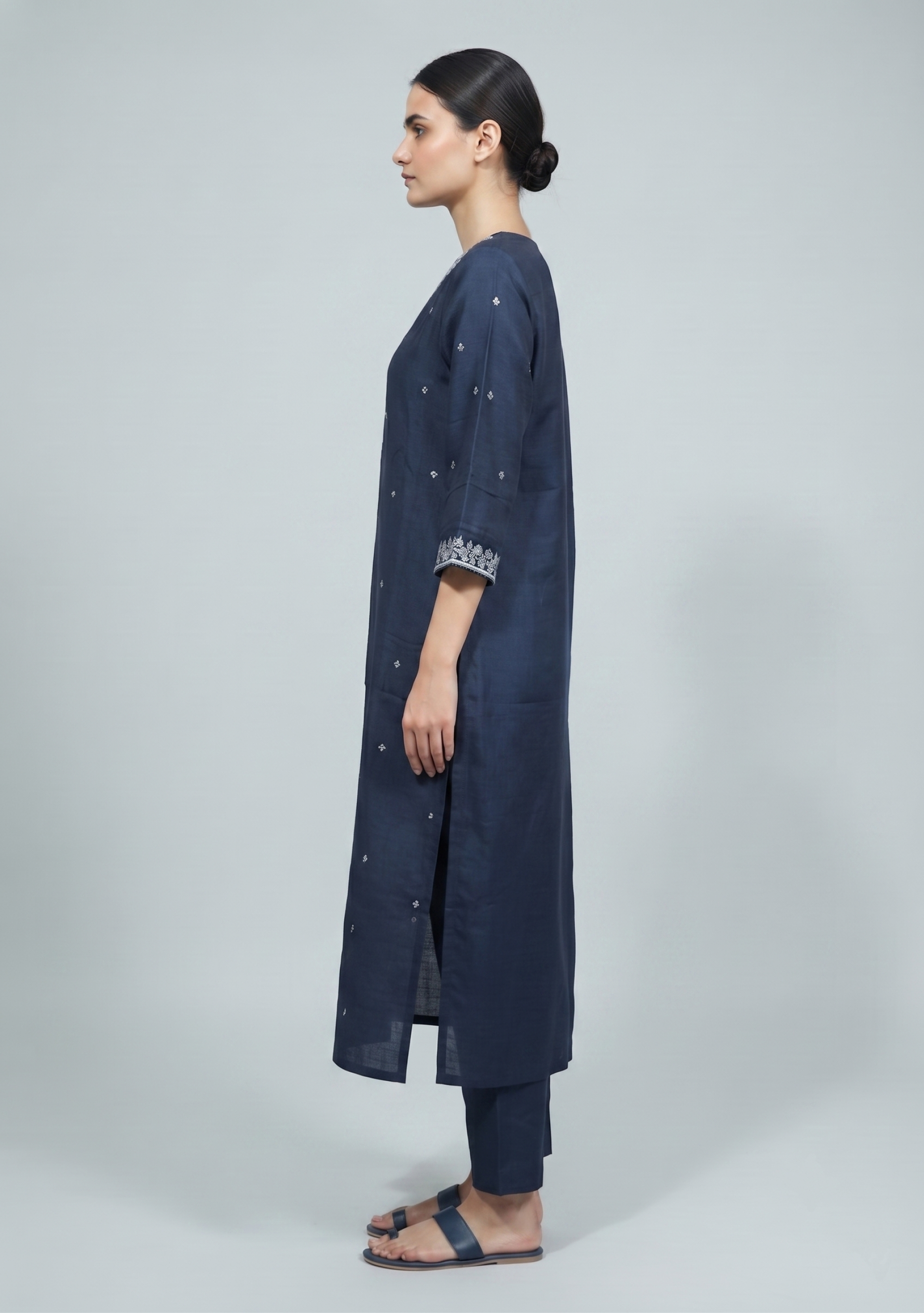 Navy Blue Silk Handcrafted 3pc Suit Set