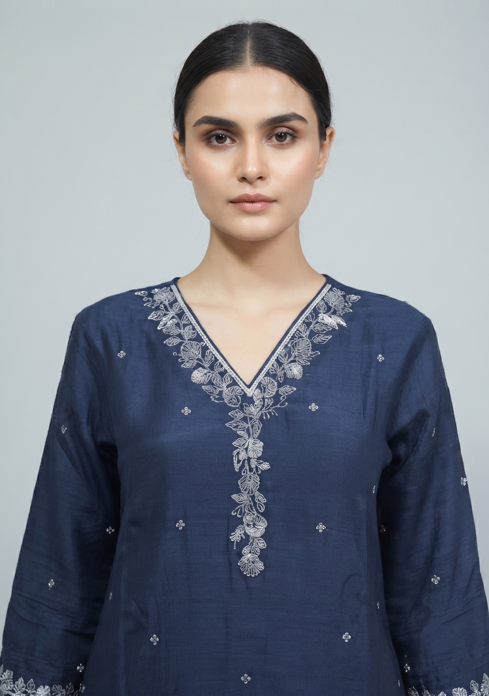 Navy Blue Silk Handcrafted 3pc Suit Set